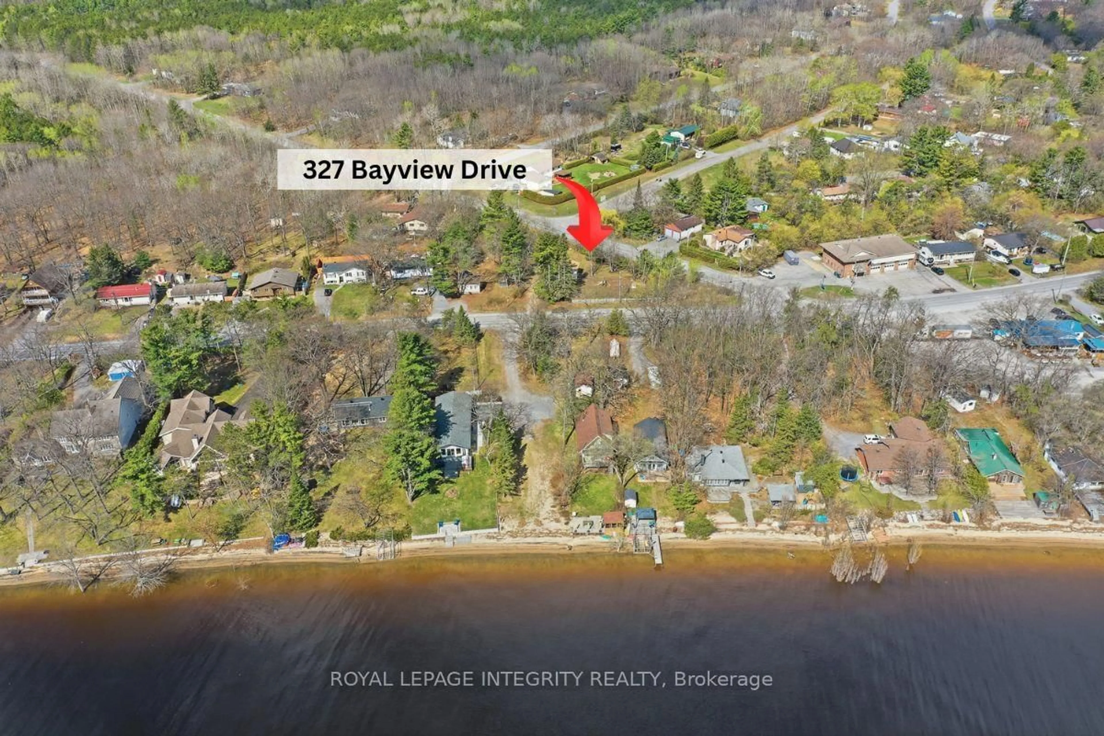 A pic from outside/outdoor area/front of a property/back of a property/a pic from drone, water/lake/river/ocean view for 327 Bayview Dr, Ottawa Ontario K0A 3M0