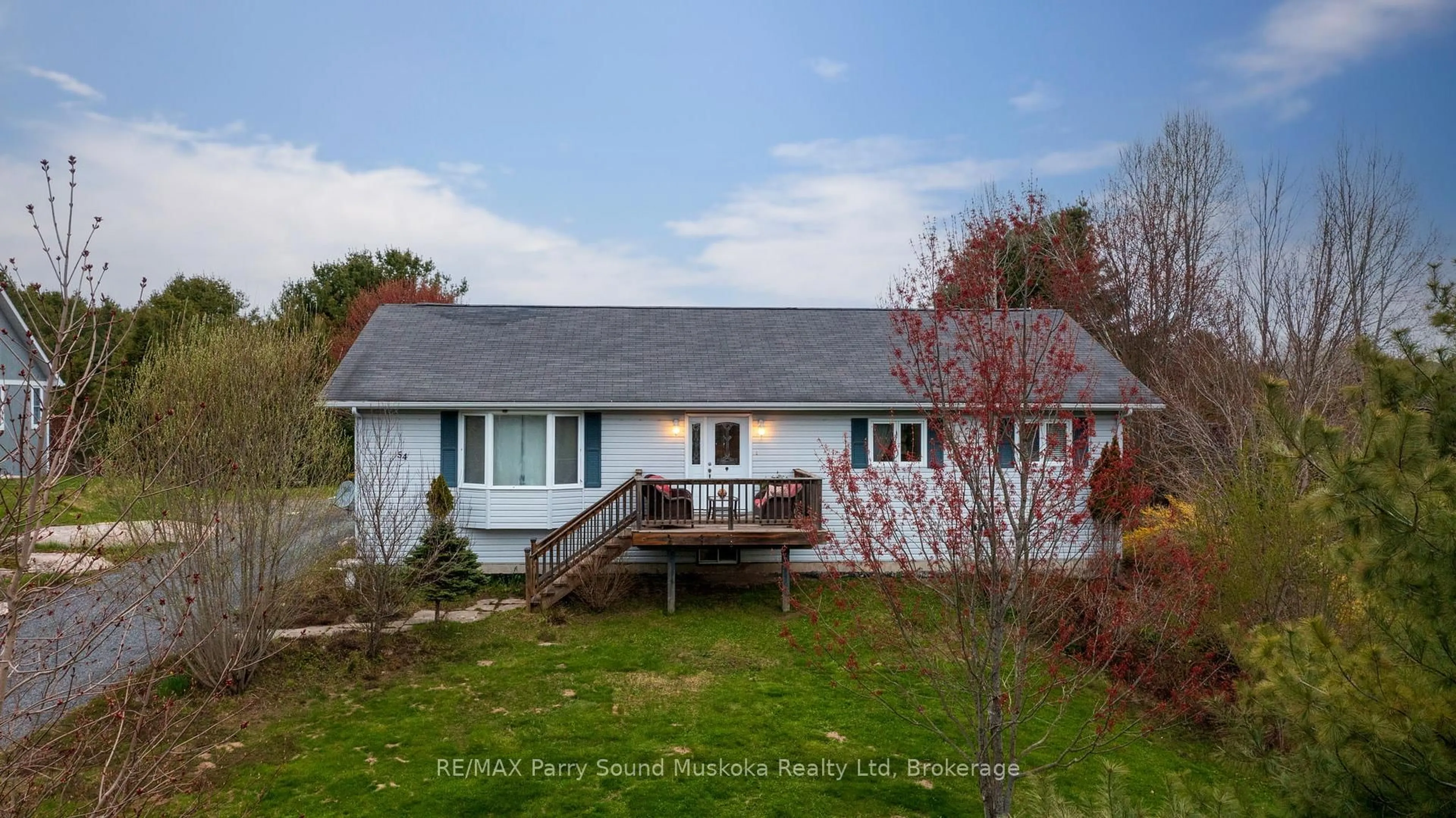 A pic from outside/outdoor area/front of a property/back of a property/a pic from drone, water/lake/river/ocean view for 54 Pineridge Dr, McDougall Ontario P2A 2W9