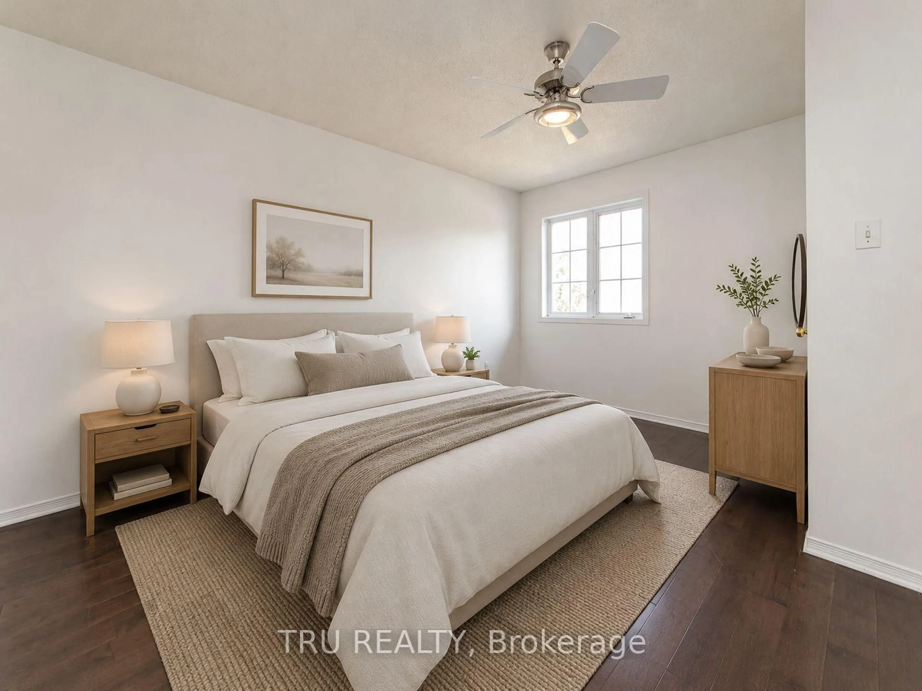 Bedroom with bed, wood/laminate floor for 135 Margrave Ave, Ottawa Ontario K1T 3X8