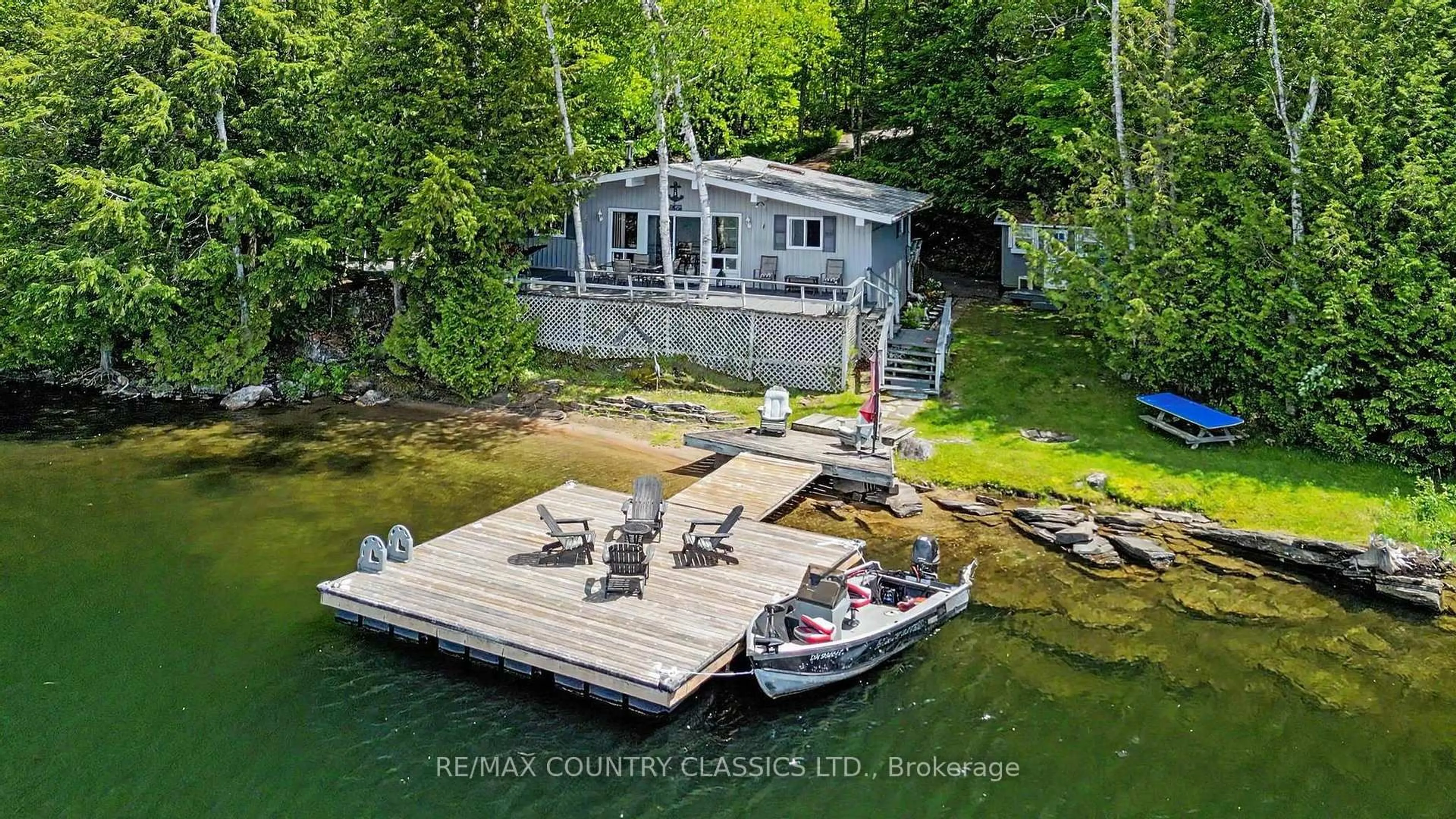 A pic from outside/outdoor area/front of a property/back of a property/a pic from drone, water/lake/river/ocean view for 287 Doc Evans Rd, North Kawartha Ontario K0L 1A0