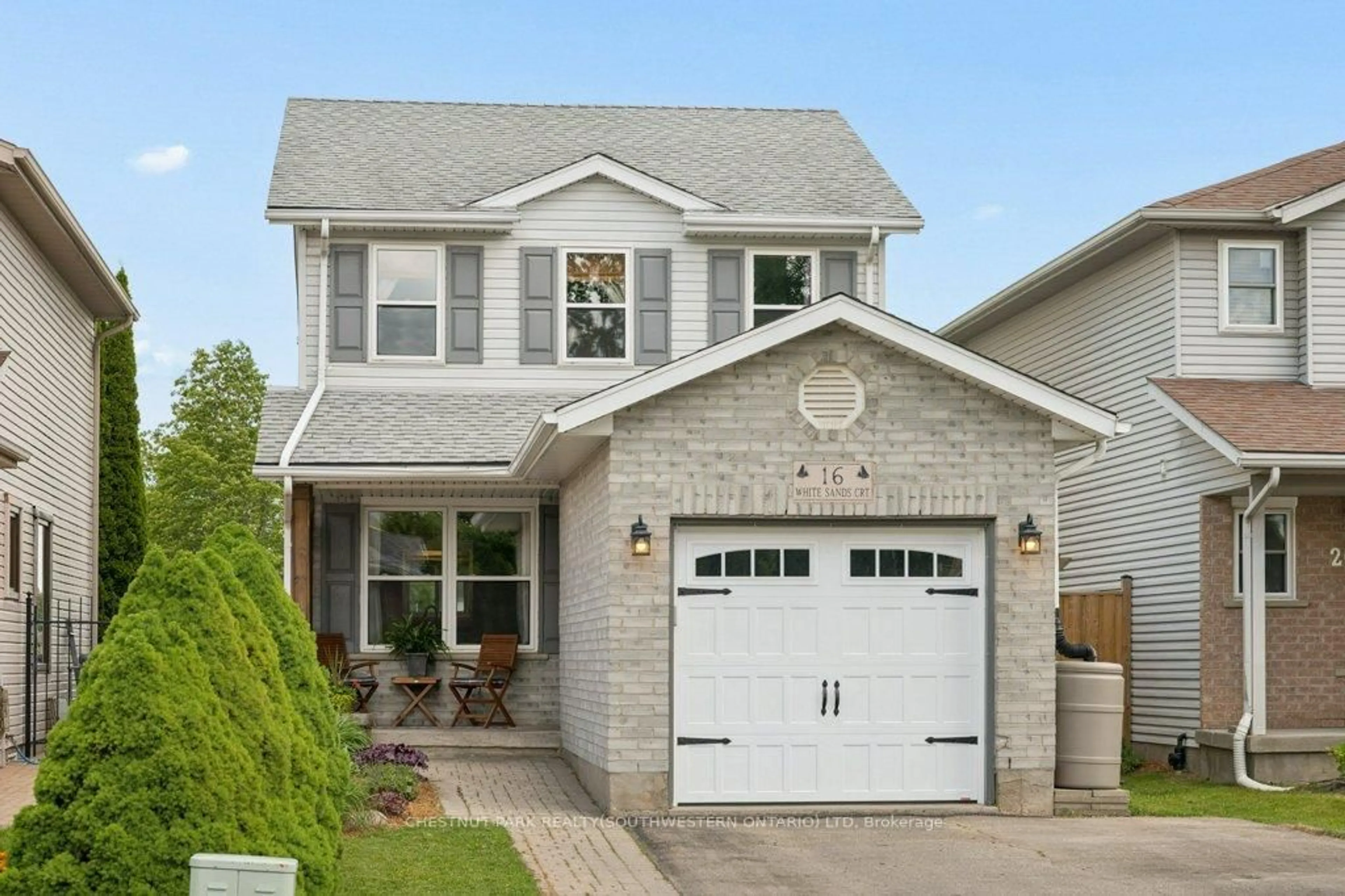 Home with brick exterior material, street for 16 White Sands Crt, Kitchener Ontario N2E 3S4