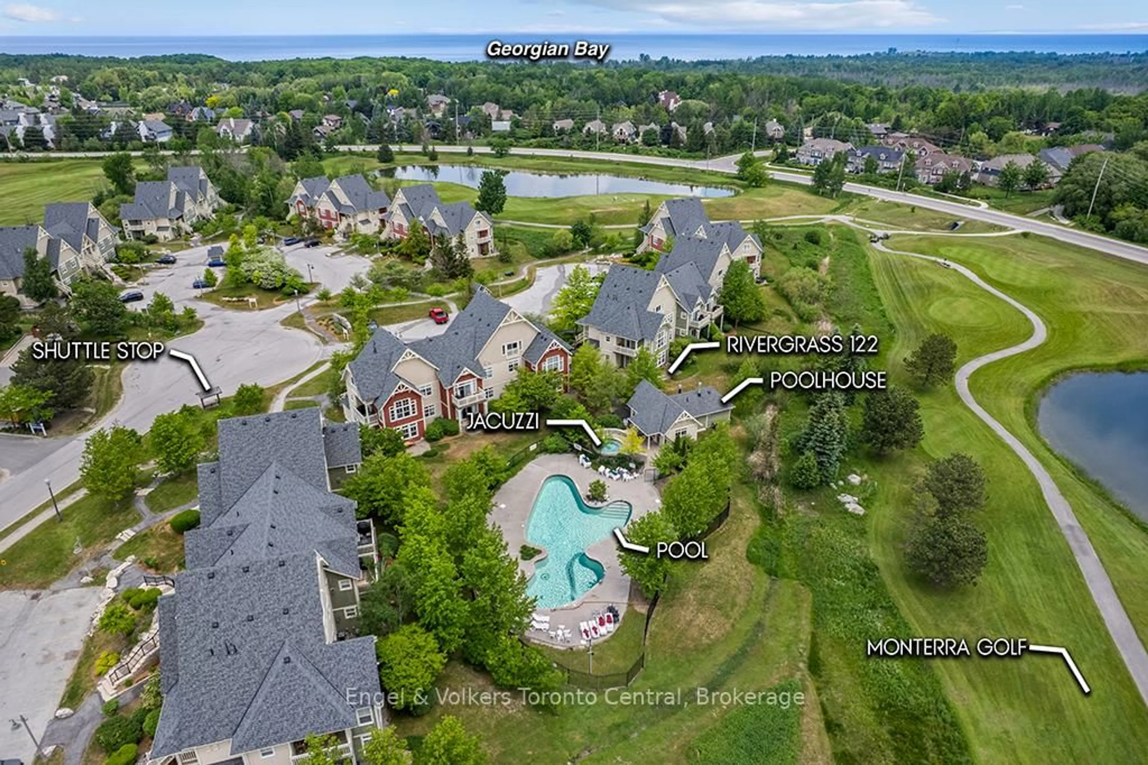A pic from outside/outdoor area/front of a property/back of a property/a pic from drone, water/lake/river/ocean view for 125 Fairway Crt #122, Blue Mountains Ontario L9Y 0P8