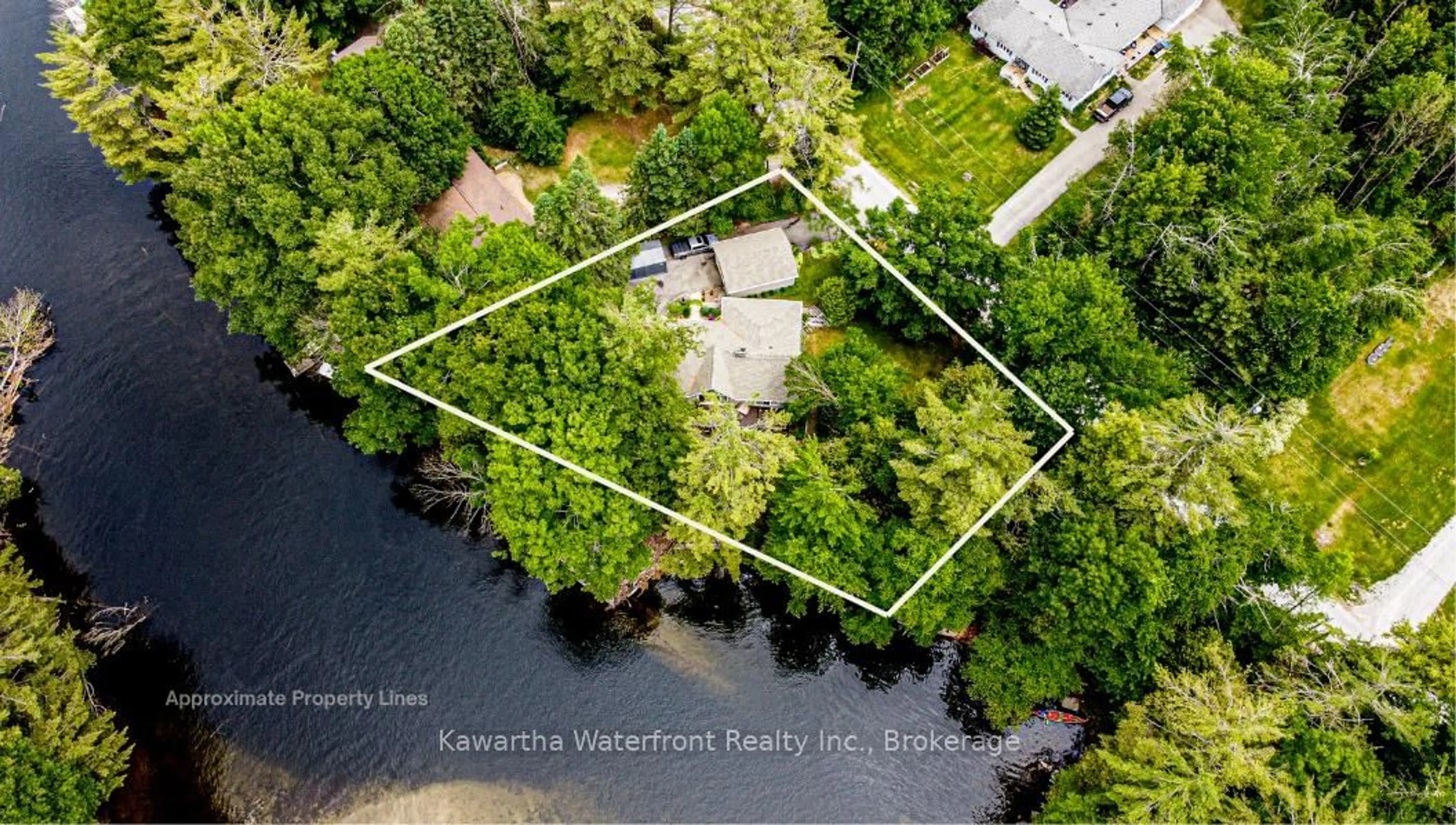 A pic from outside/outdoor area/front of a property/back of a property/a pic from drone, water/lake/river/ocean view for 25 Government Dock Rd, Kawartha Lakes Ontario K0M 2L0