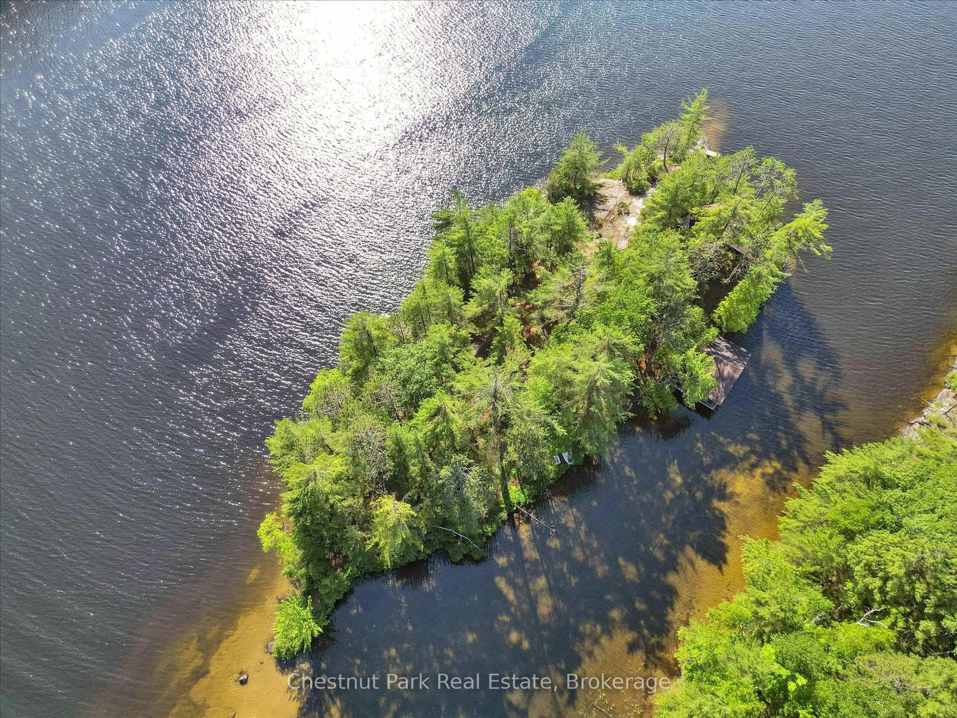 A pic from outside/outdoor area/front of a property/back of a property/a pic from drone, water/lake/river/ocean view for 1 Diamond Island, Gravenhurst Ontario P1P 1R3