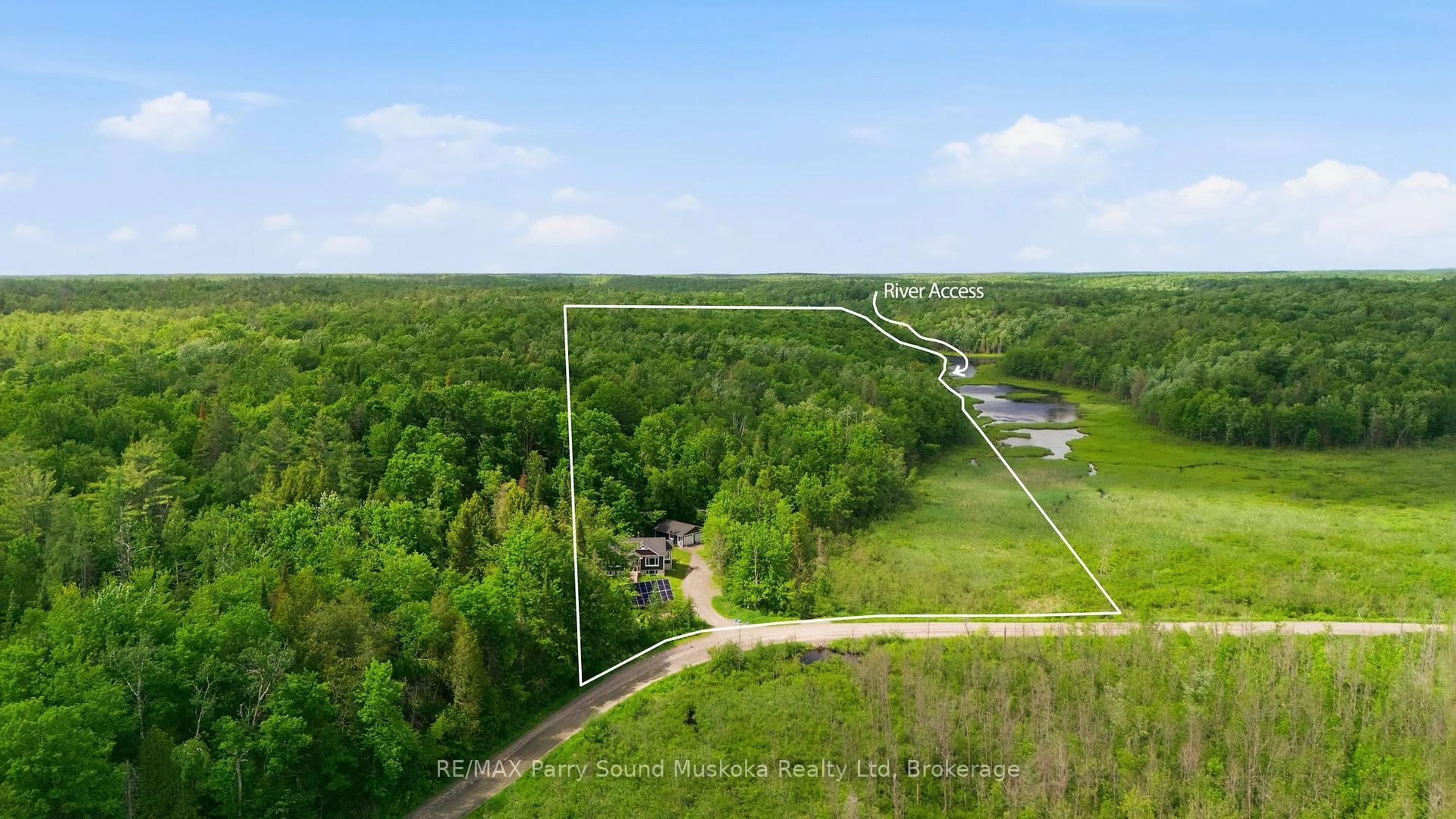 A pic from outside/outdoor area/front of a property/back of a property/a pic from drone, water/lake/river/ocean view for 1087 Prospect Lake Rd, Bracebridge Ontario P1L 1X1