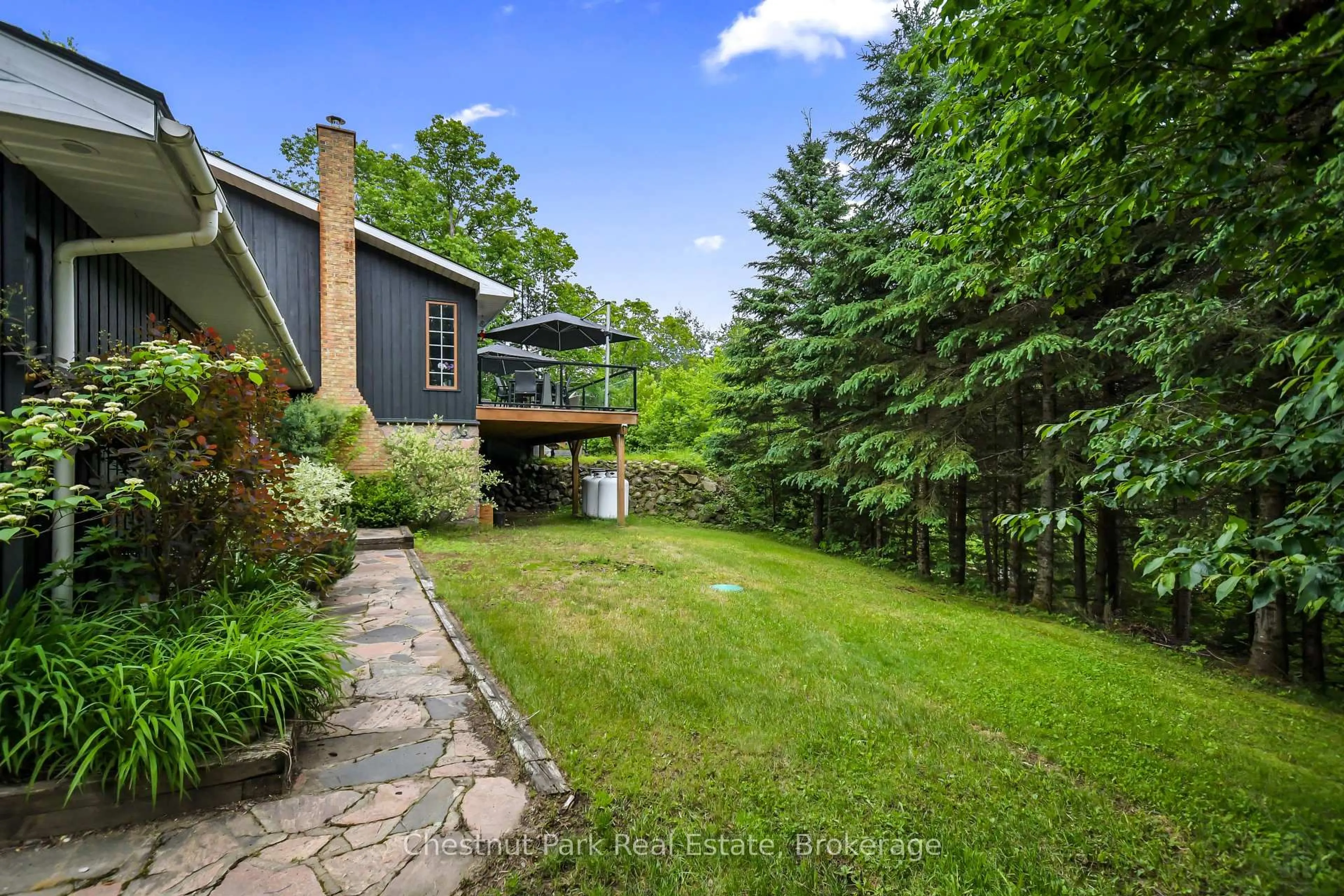Patio, forest/trees view for 802 Williamsport Rd, Huntsville Ontario P1H 2J4