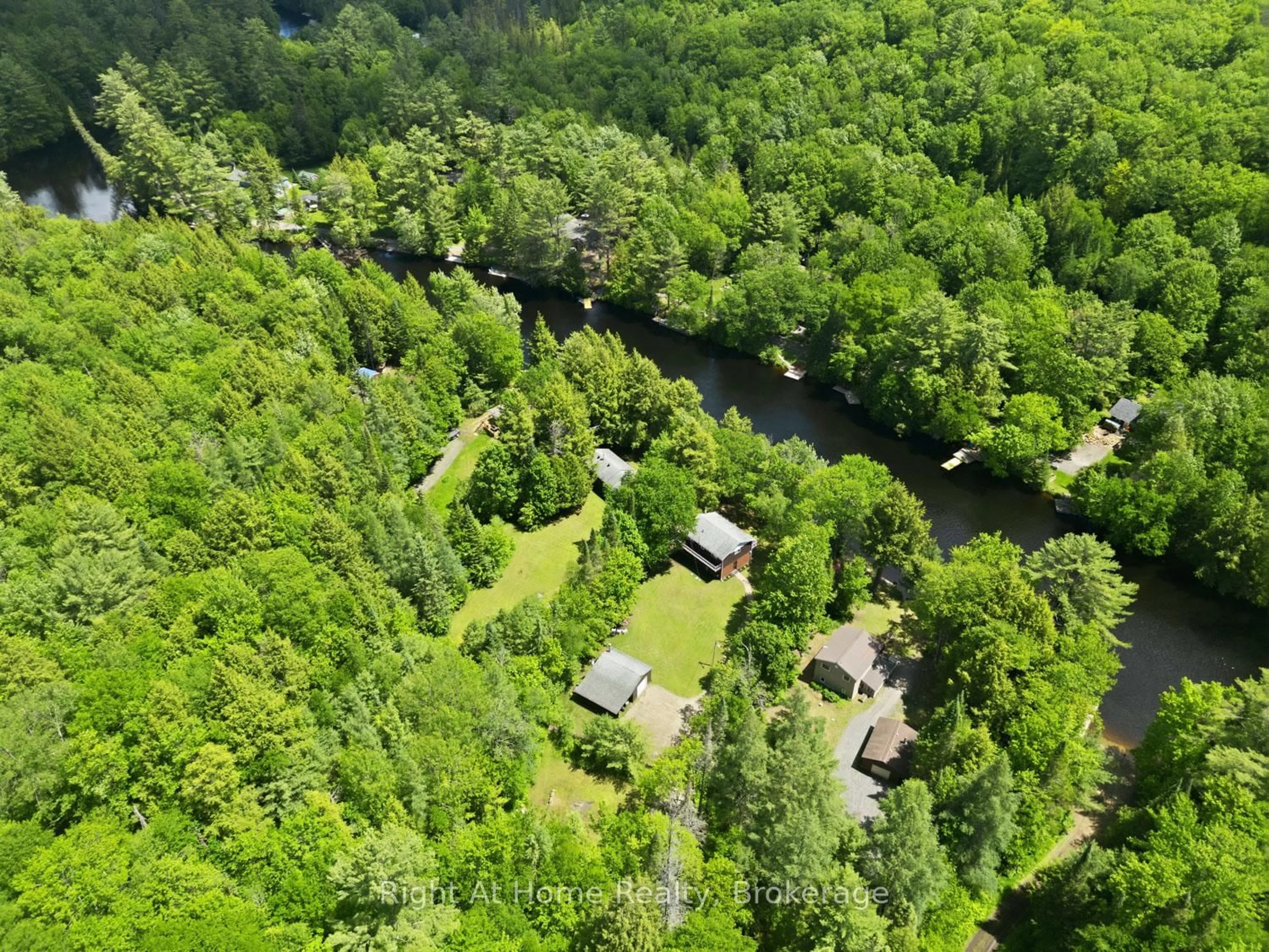 A pic from outside/outdoor area/front of a property/back of a property/a pic from drone, forest/trees view for 1074 Holiday Park Dr, Bracebridge Ontario P1L 1W9