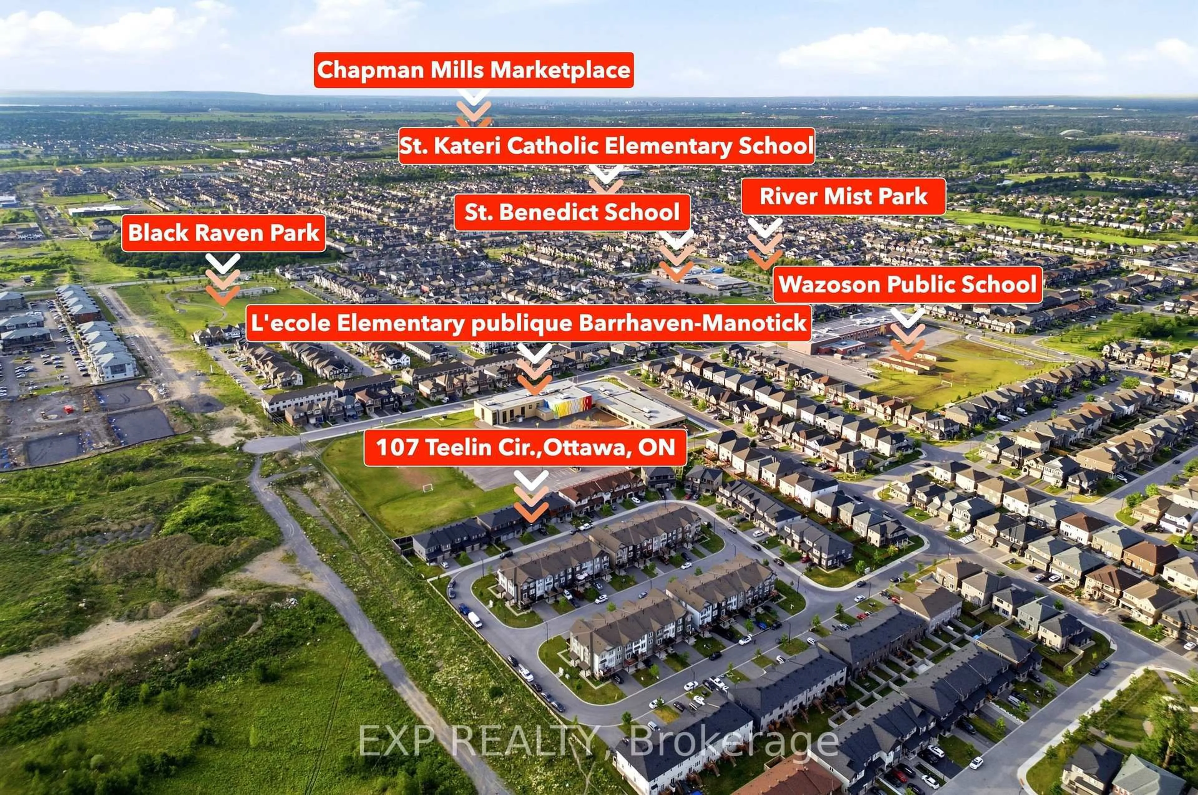 A pic from outside/outdoor area/front of a property/back of a property/a pic from drone, street for 107 Teelin Circ, Ottawa Ontario K2J 6T8