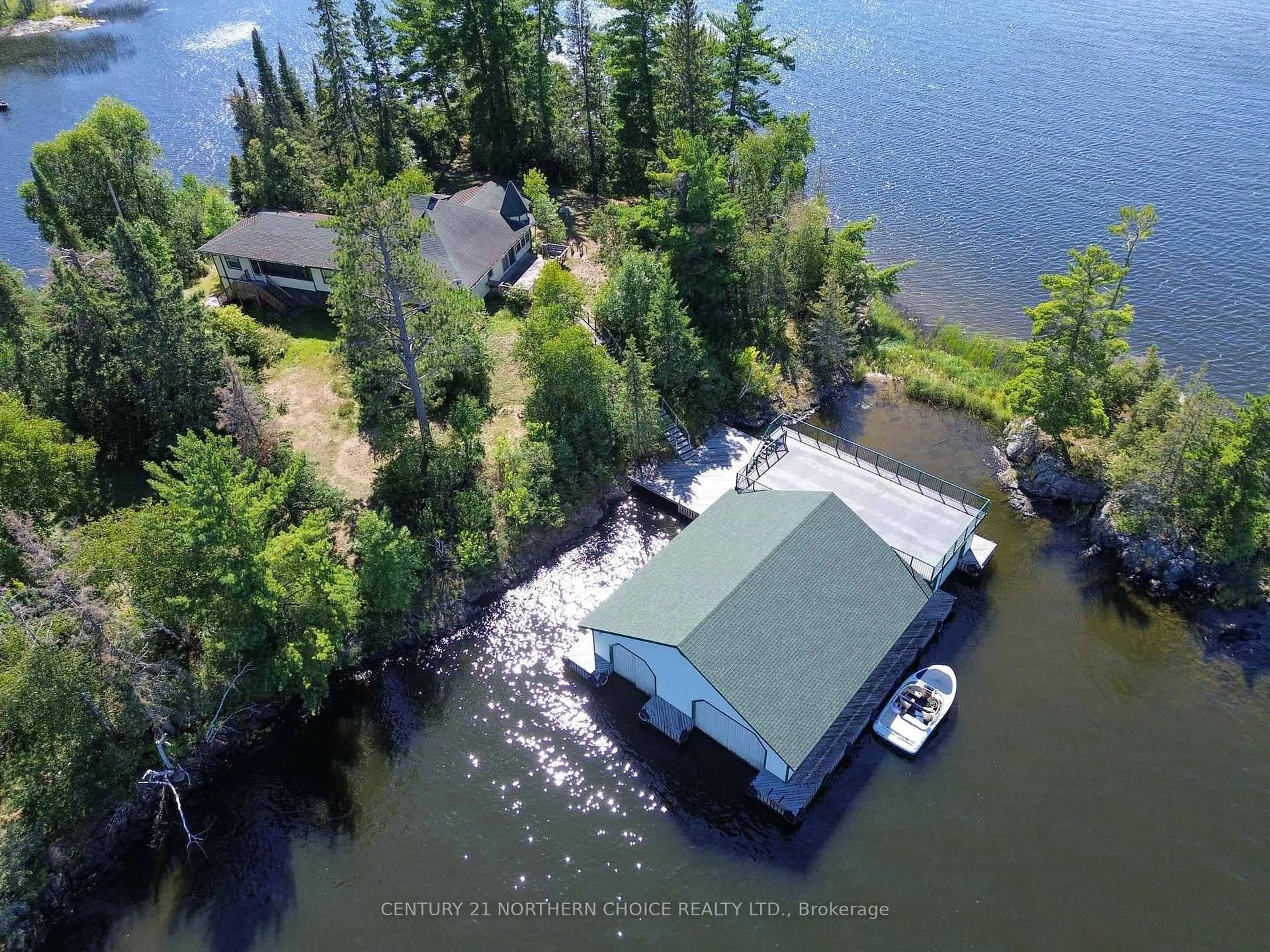 A pic from outside/outdoor area/front of a property/back of a property/a pic from drone, water/lake/river/ocean view for 363P Brightwater Island, Kenora Remote Area Ontario P0X 1C0