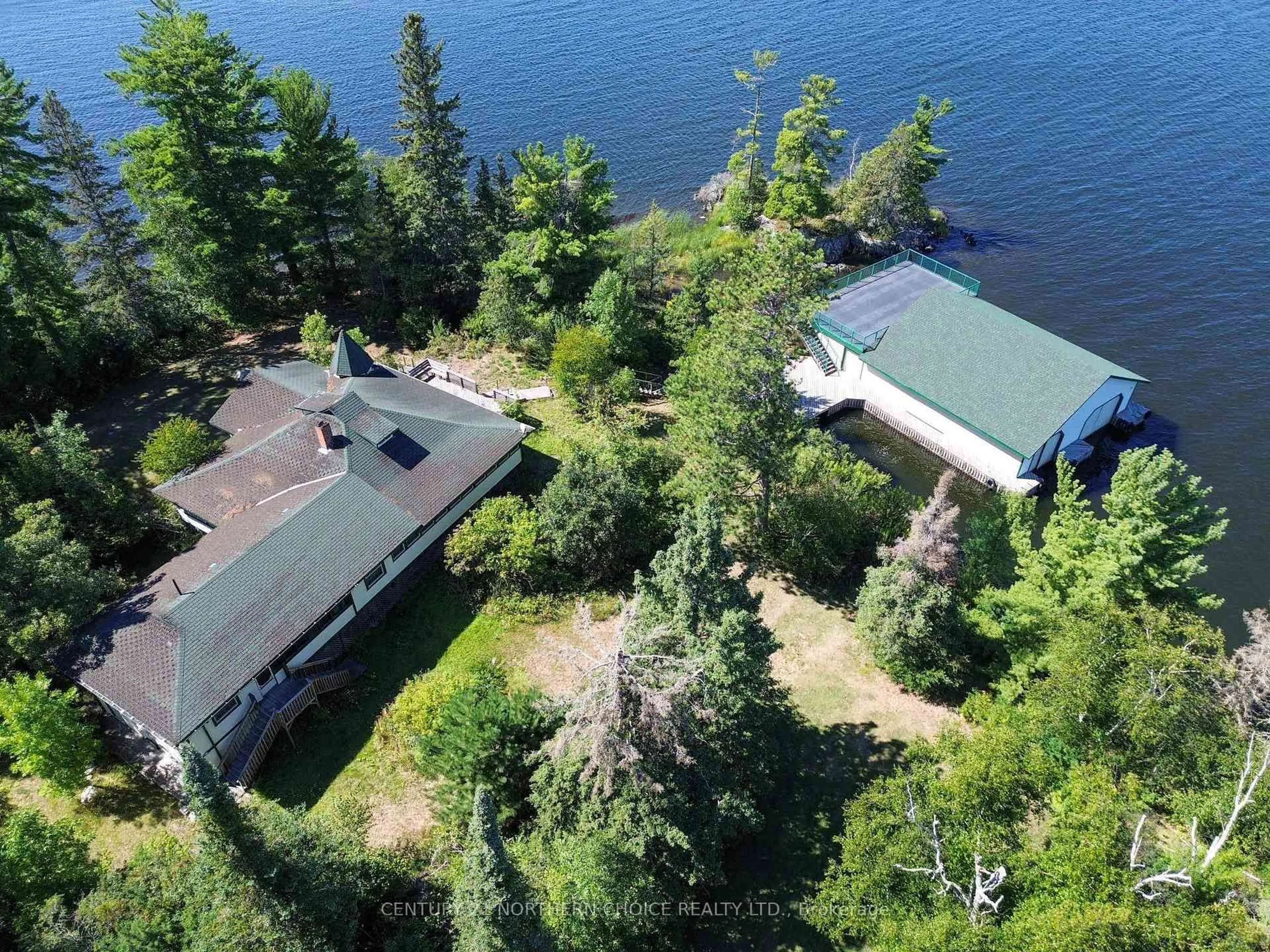 A pic from outside/outdoor area/front of a property/back of a property/a pic from drone, water/lake/river/ocean view for 363P Brightwater Island, Kenora Remote Area Ontario P0X 1C0