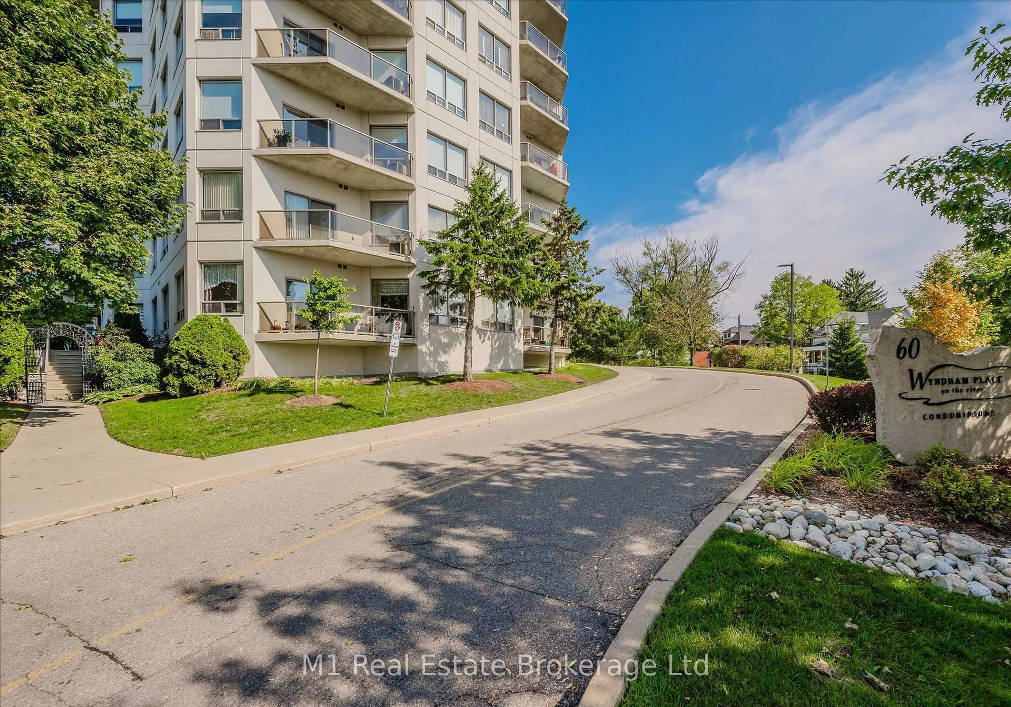 A pic from outside/outdoor area/front of a property/back of a property/a pic from drone, water/lake/river/ocean view for 60 Wyndham St #207, Guelph Ontario N1E 7H7