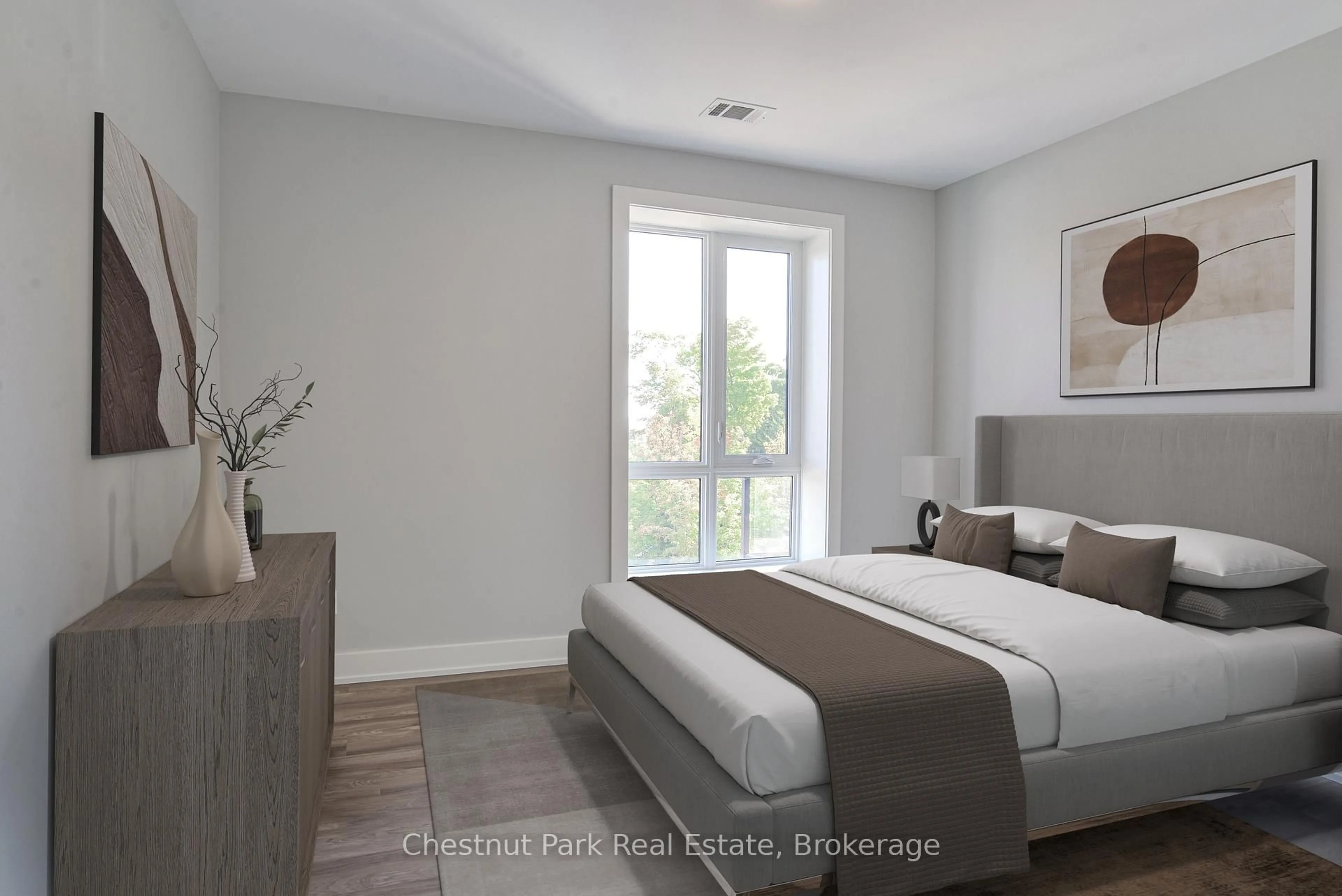 Bedroom with bed, wood/laminate floor for 20 CAMPUS Tr #202, Huntsville Ontario P1H 0K2