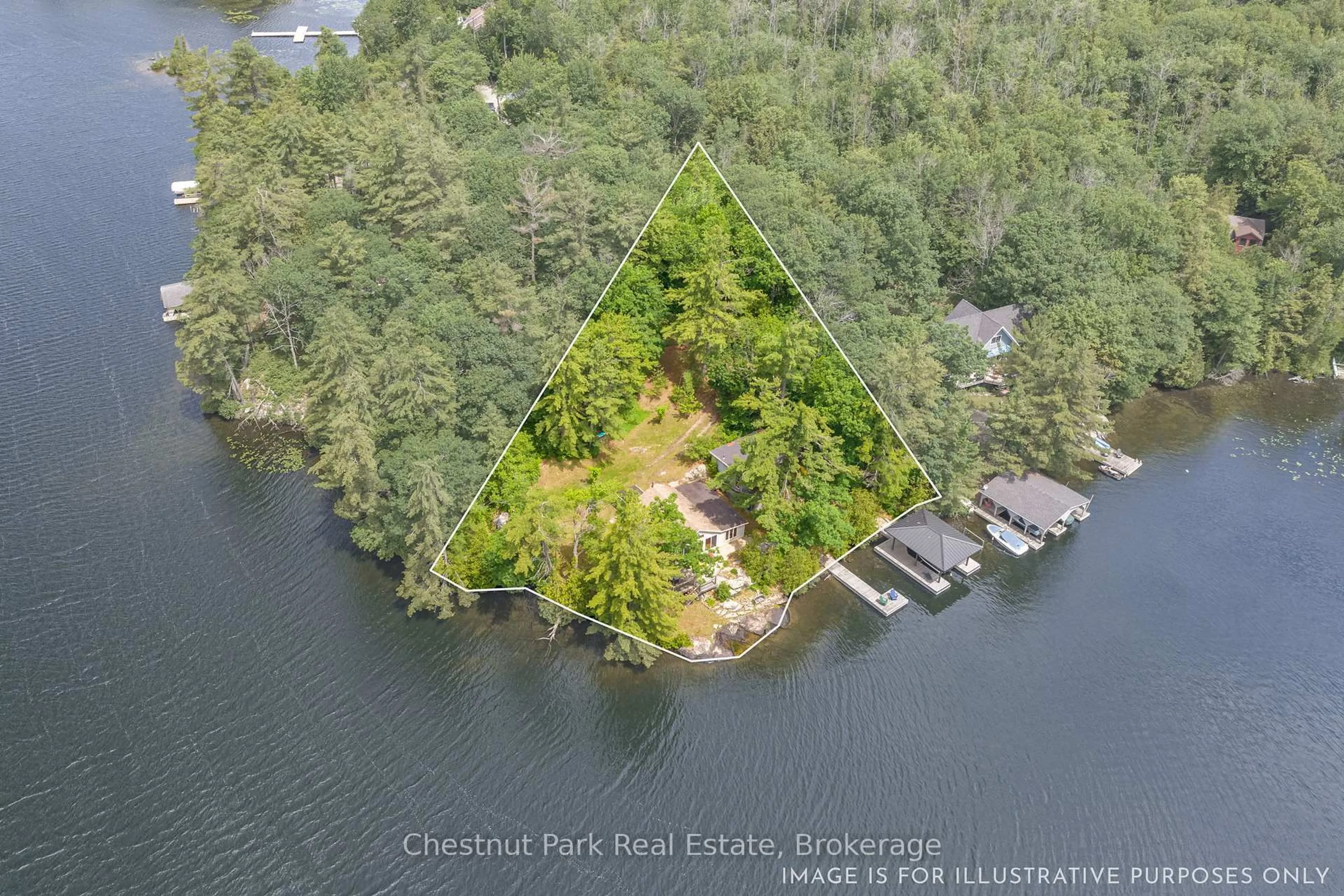 A pic from outside/outdoor area/front of a property/back of a property/a pic from drone, water/lake/river/ocean view for 838 Kings Farm Rd, Georgian Bay Ontario L0K 1S0