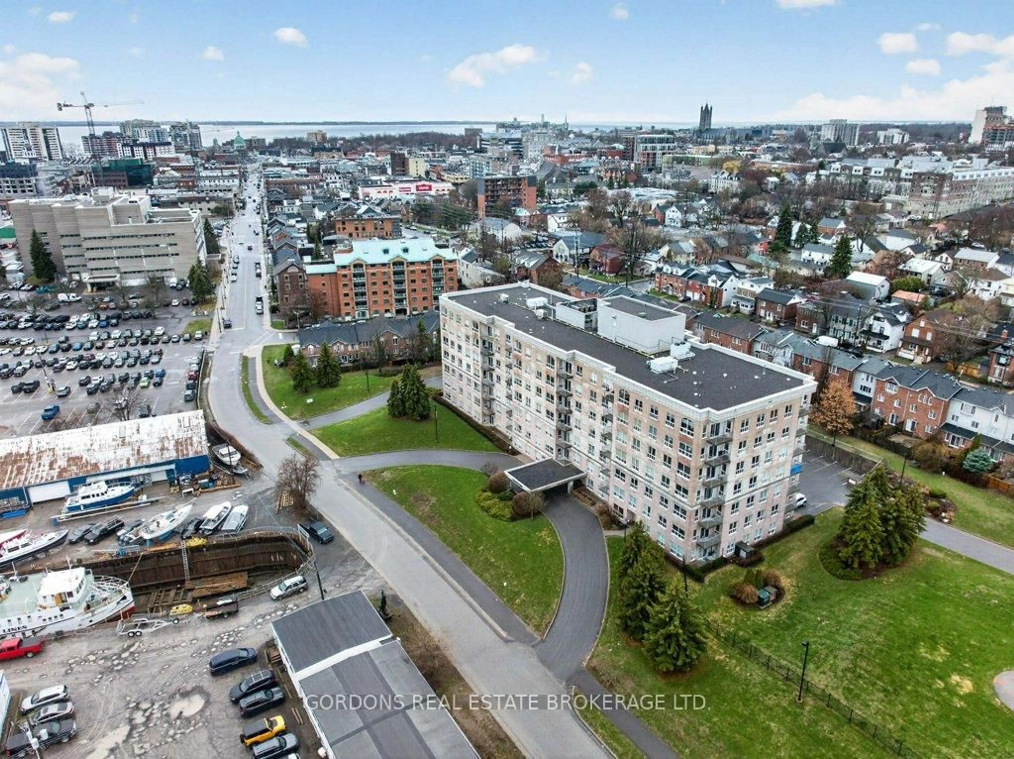 A pic from outside/outdoor area/front of a property/back of a property/a pic from drone, city buildings view from balcony for 350 Wellington St #401, Kingston Ontario K7K 7J7