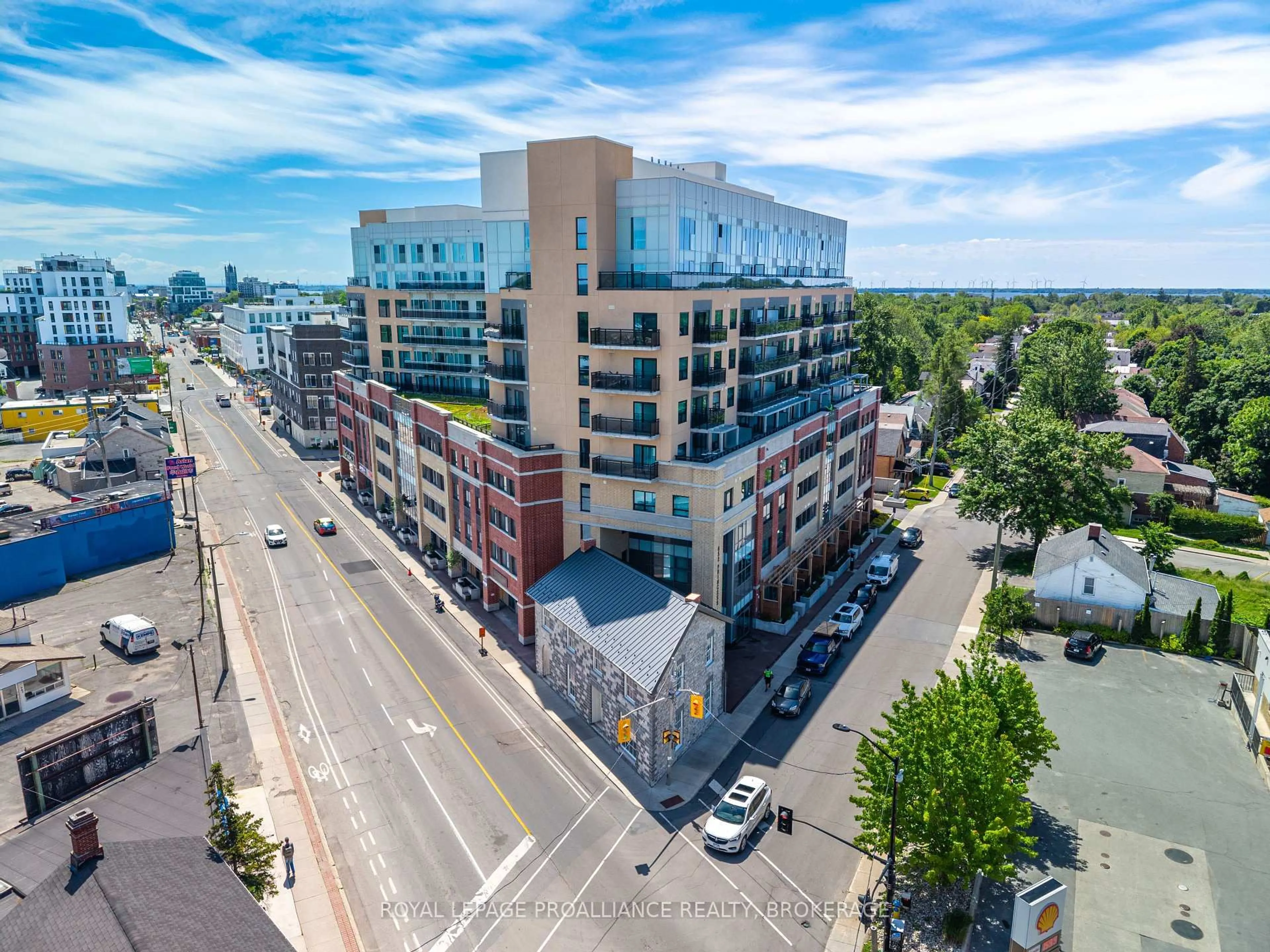 A pic from outside/outdoor area/front of a property/back of a property/a pic from drone, city buildings view from balcony for 652 Princess St #818, Kingston Ontario K7L 1E5