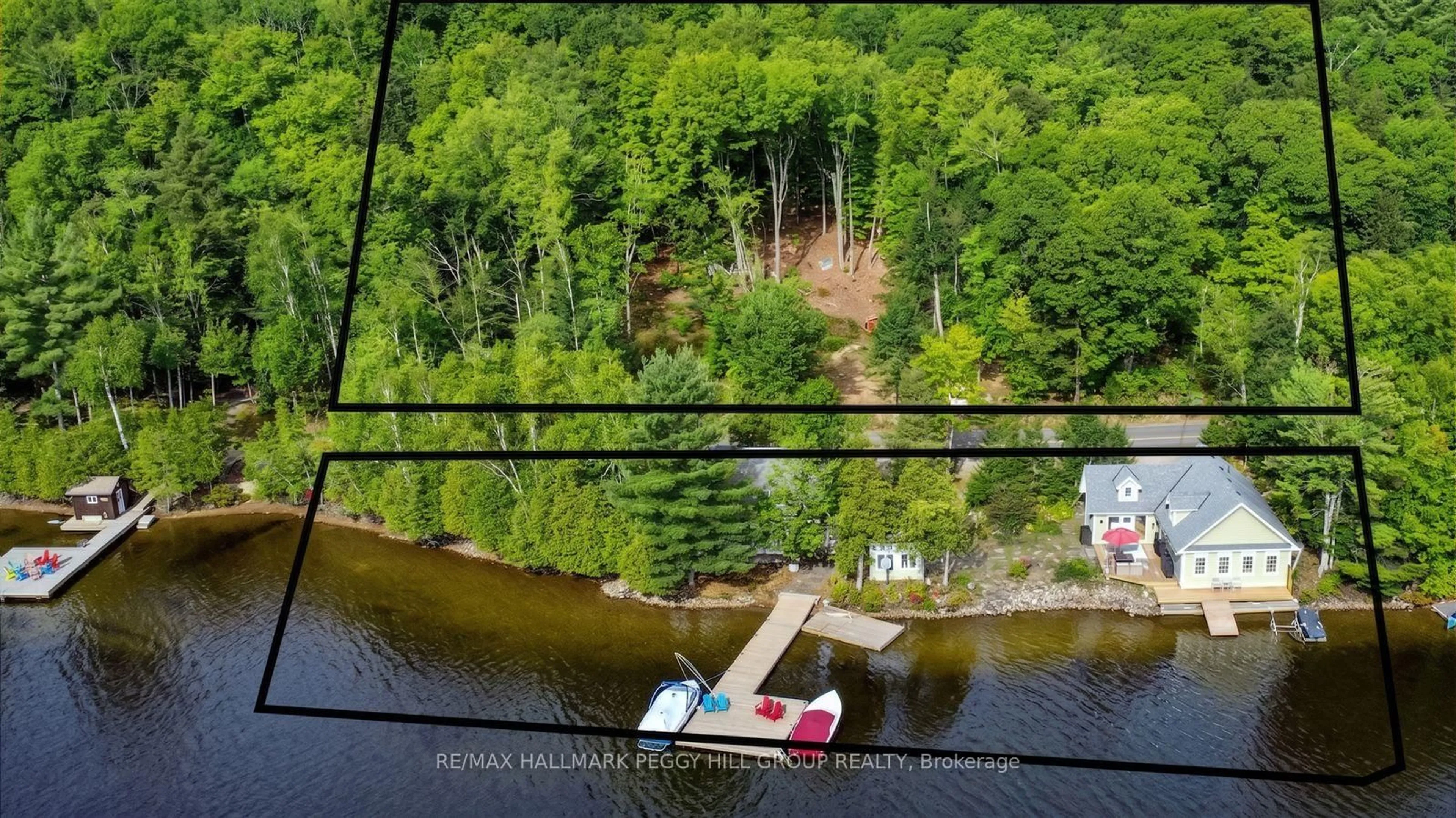 A pic from outside/outdoor area/front of a property/back of a property/a pic from drone, water/lake/river/ocean view for 3978 South Portage Rd, Huntsville Ontario P1H 2J3