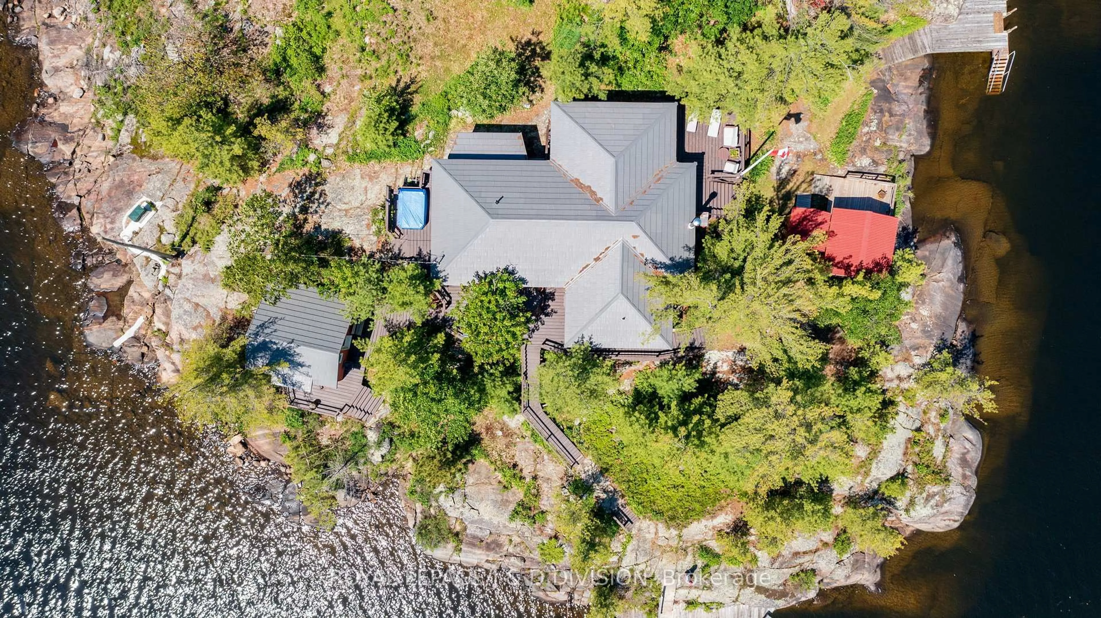 A pic from outside/outdoor area/front of a property/back of a property/a pic from drone, water/lake/river/ocean view for 1 B254 Emerald Island, The Archipelago Ontario P0C 1H0