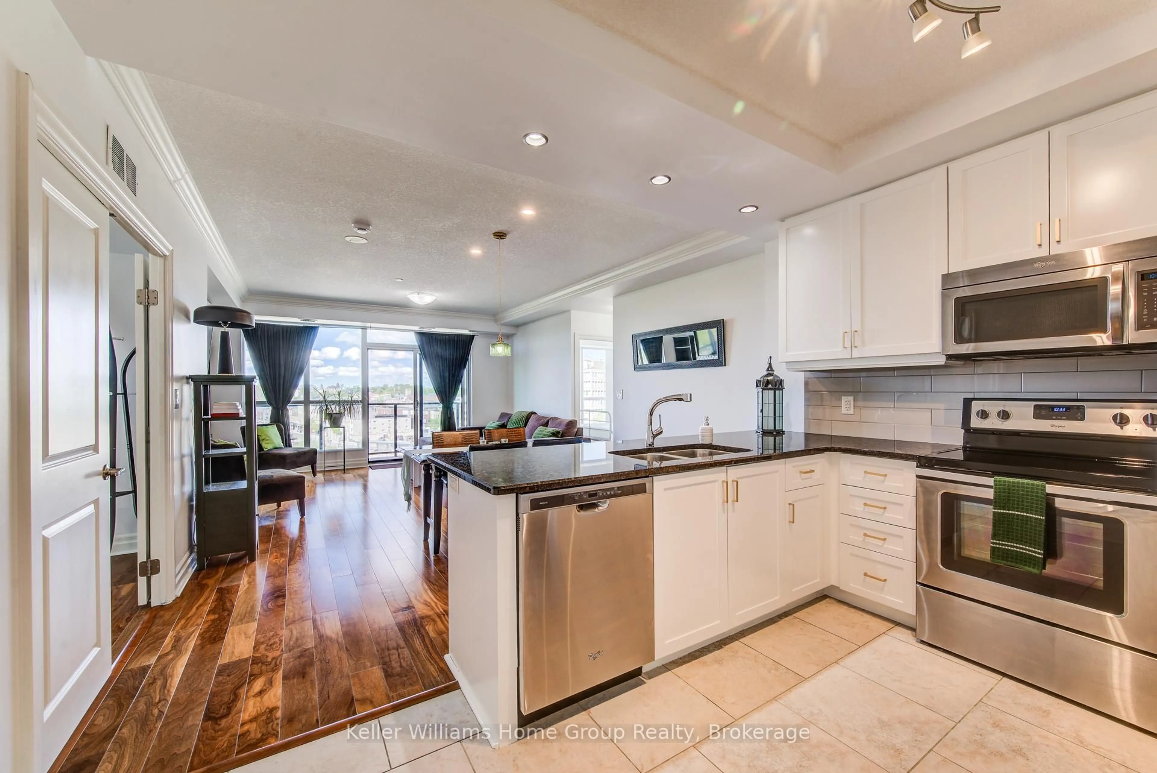 Open concept kitchen, ceramic/tile floor for 150 Wellington St #901, Guelph Ontario N1R 3H2