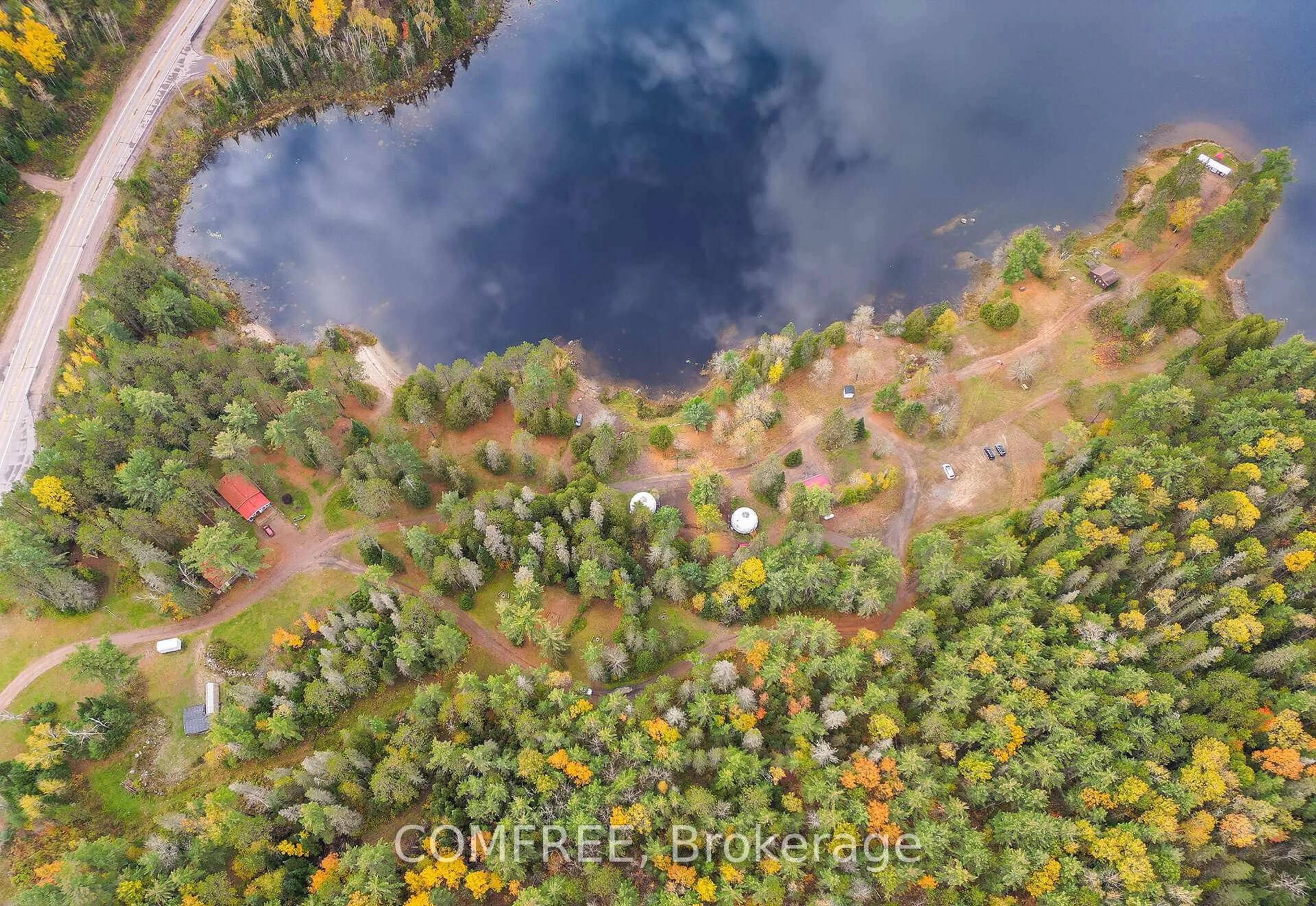 A pic from outside/outdoor area/front of a property/back of a property/a pic from drone, forest/trees view for 8863 Highway 17, Calvin Ontario P0H 2E0