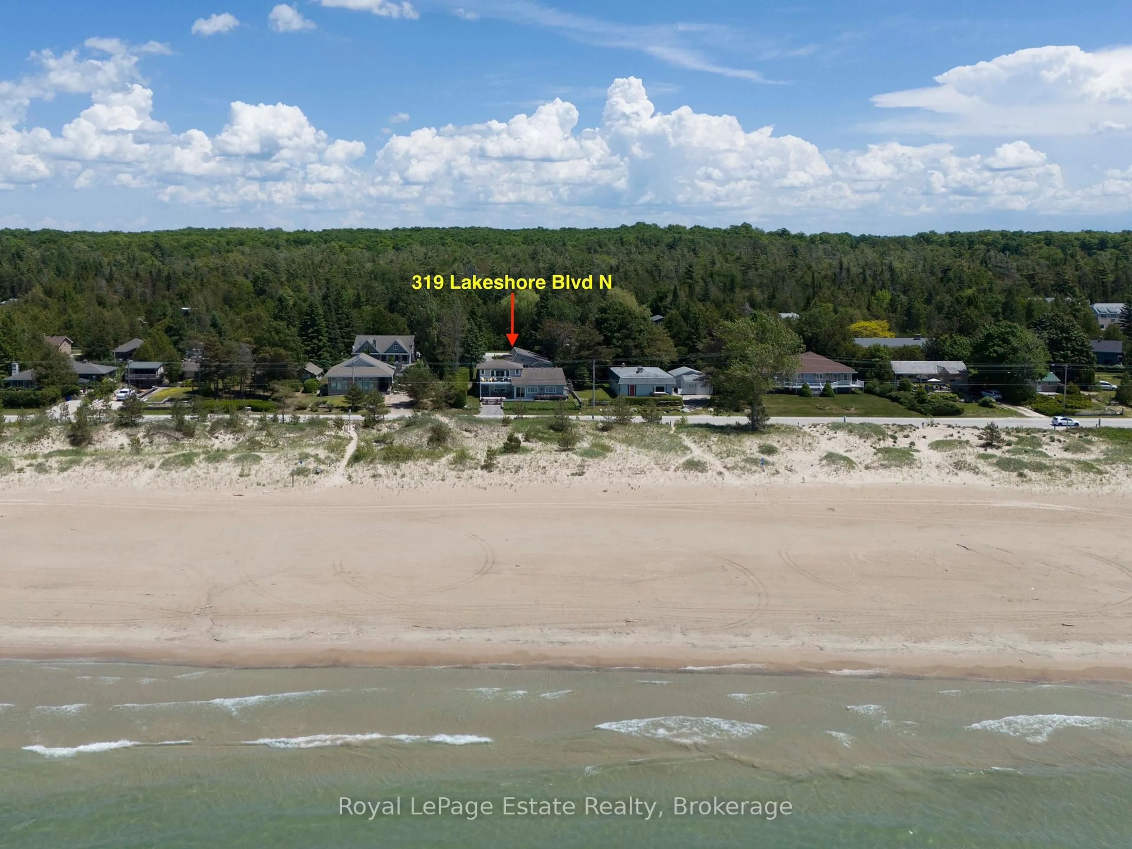 A pic from outside/outdoor area/front of a property/back of a property/a pic from drone, water/lake/river/ocean view for 319 Lakeshore Blvd, South Bruce Peninsula Ontario N0H 2G0