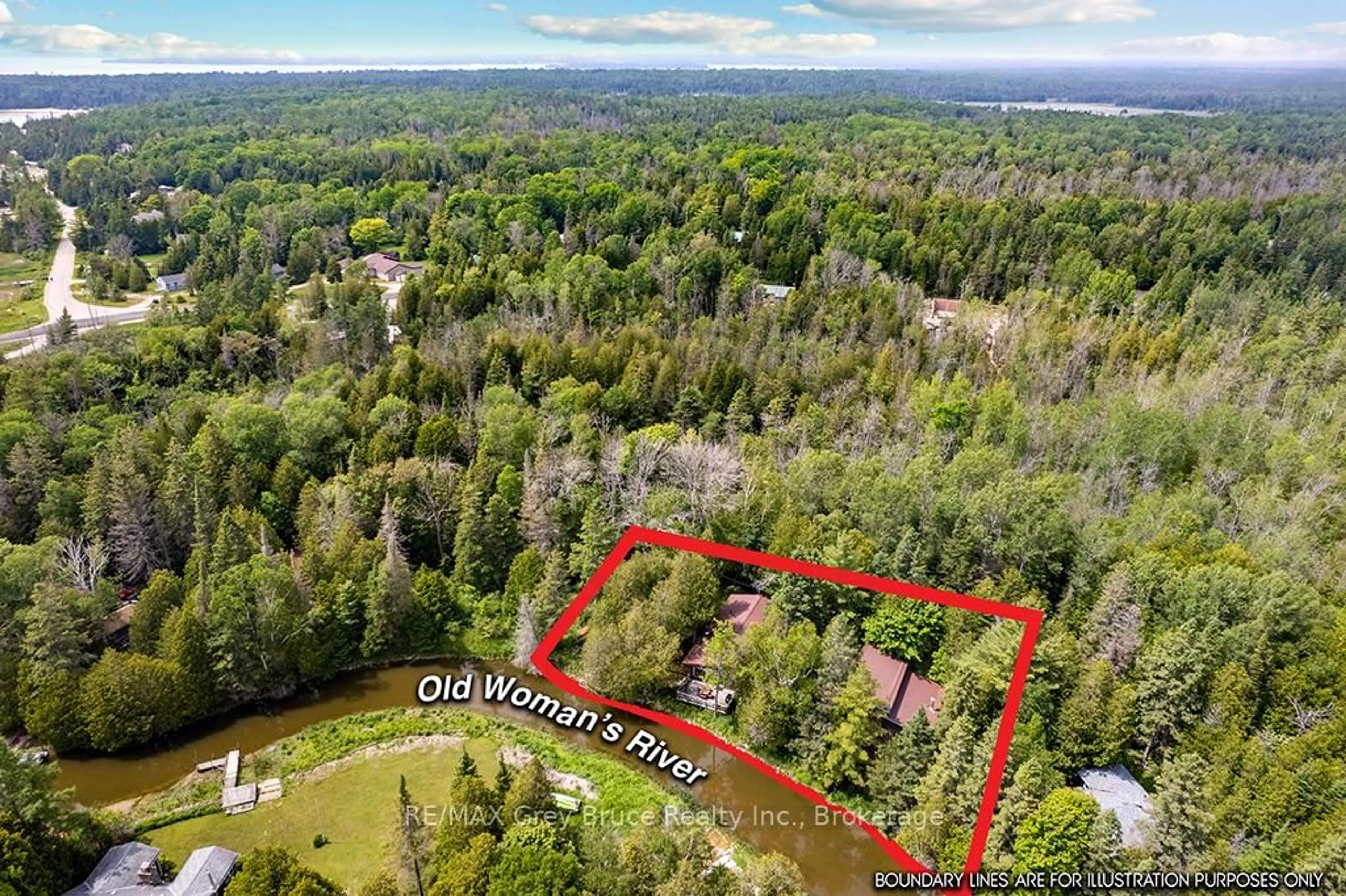 A pic from outside/outdoor area/front of a property/back of a property/a pic from drone, water/lake/river/ocean view for 26 Bridge St, Northern Bruce Peninsula Ontario N0H 1W0