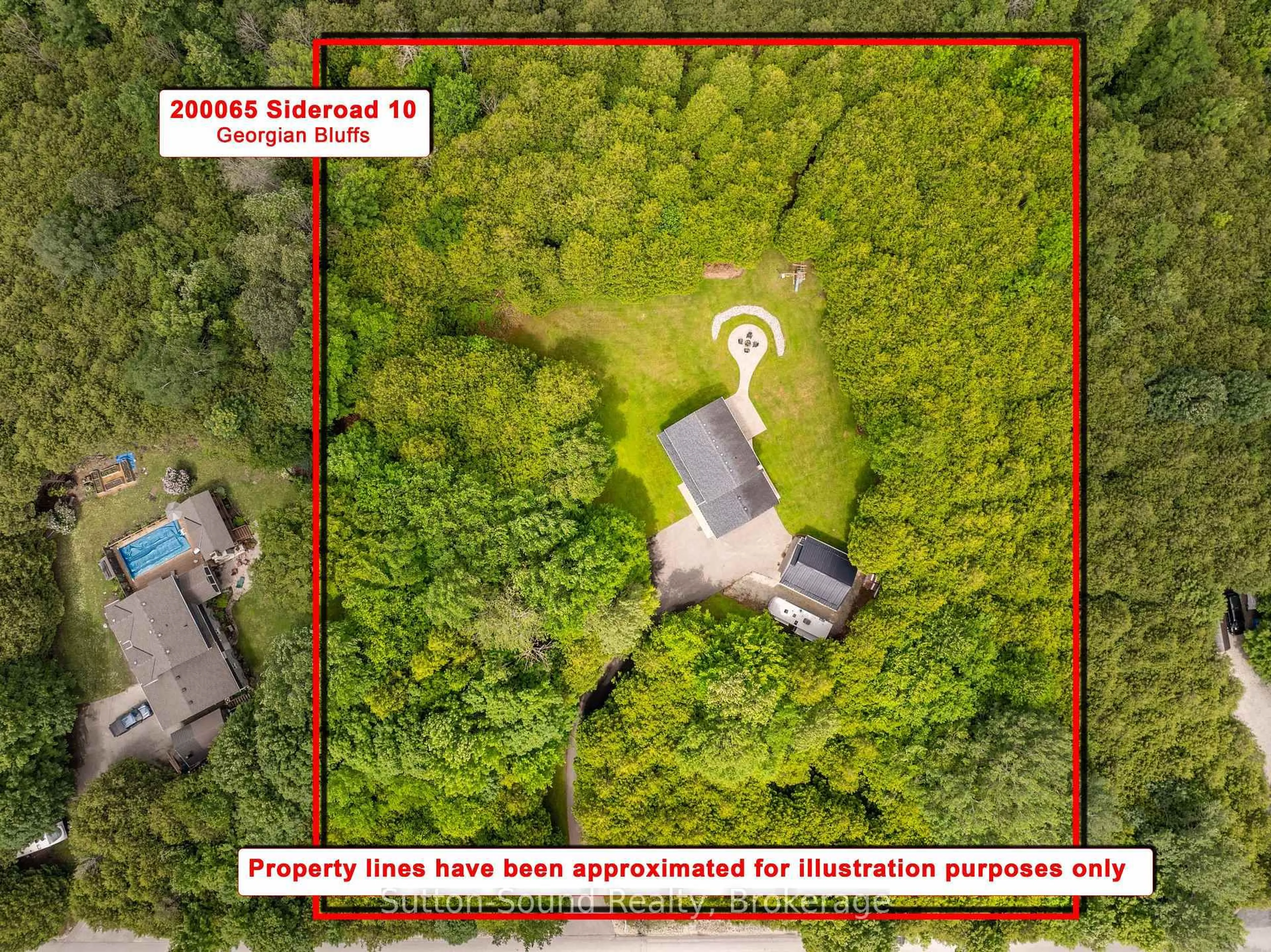 A pic from outside/outdoor area/front of a property/back of a property/a pic from drone, forest/trees view for 200065 10 Sdrd, Georgian Bluffs Ontario N0H 2K0