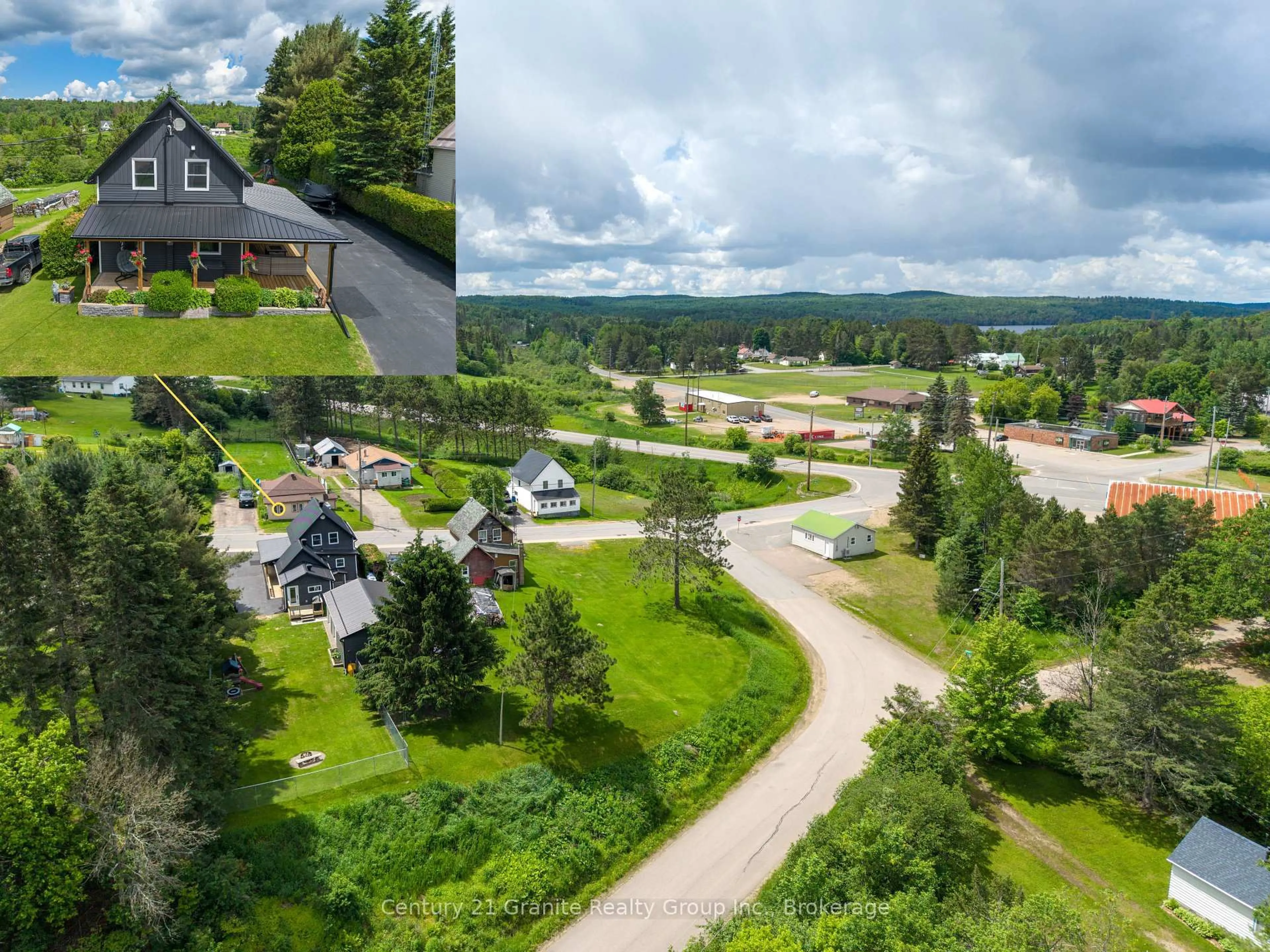 A pic from outside/outdoor area/front of a property/back of a property/a pic from drone, forest/trees view for 25 Post St, South Algonquin Ontario K0J 2M0