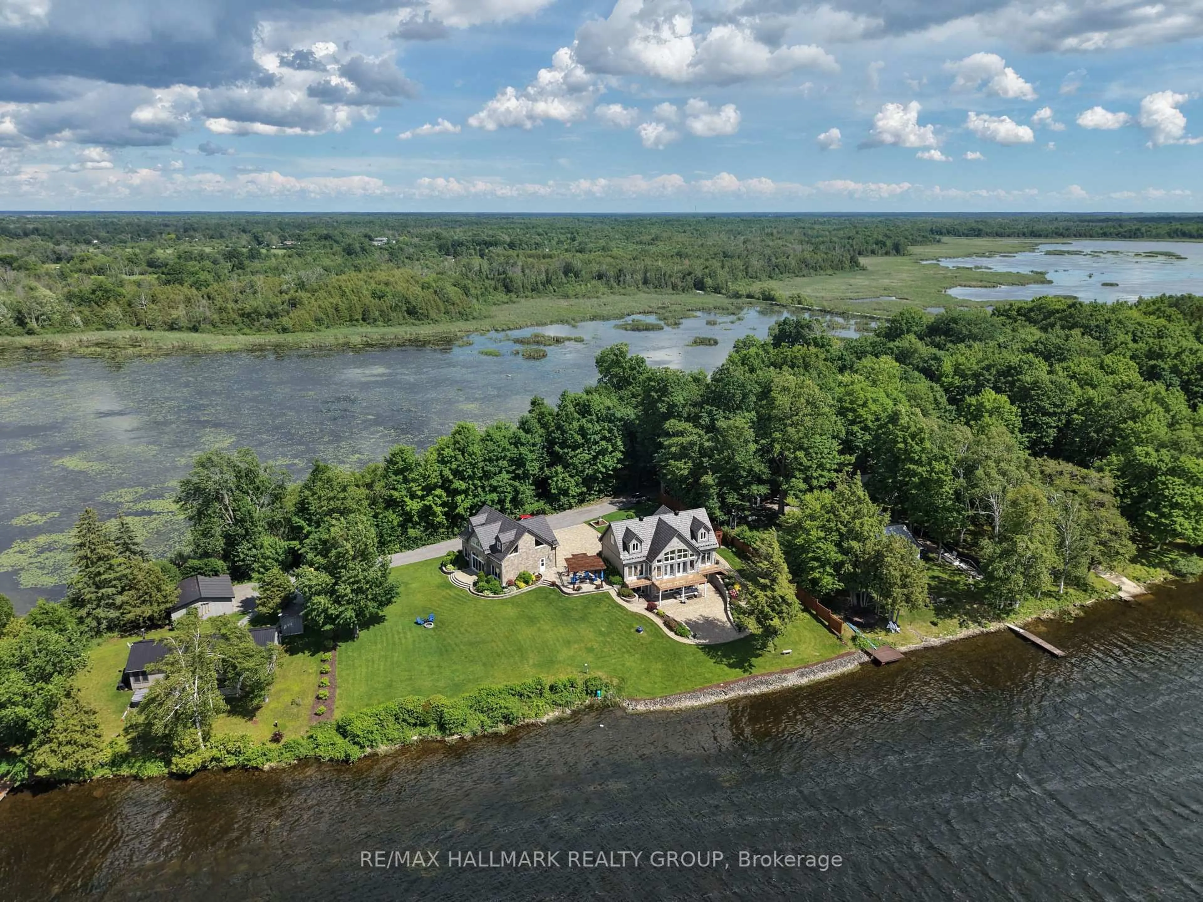 A pic from outside/outdoor area/front of a property/back of a property/a pic from drone, water/lake/river/ocean view for 6 R1 Rd, Rideau Lakes Ontario K7A 0C9