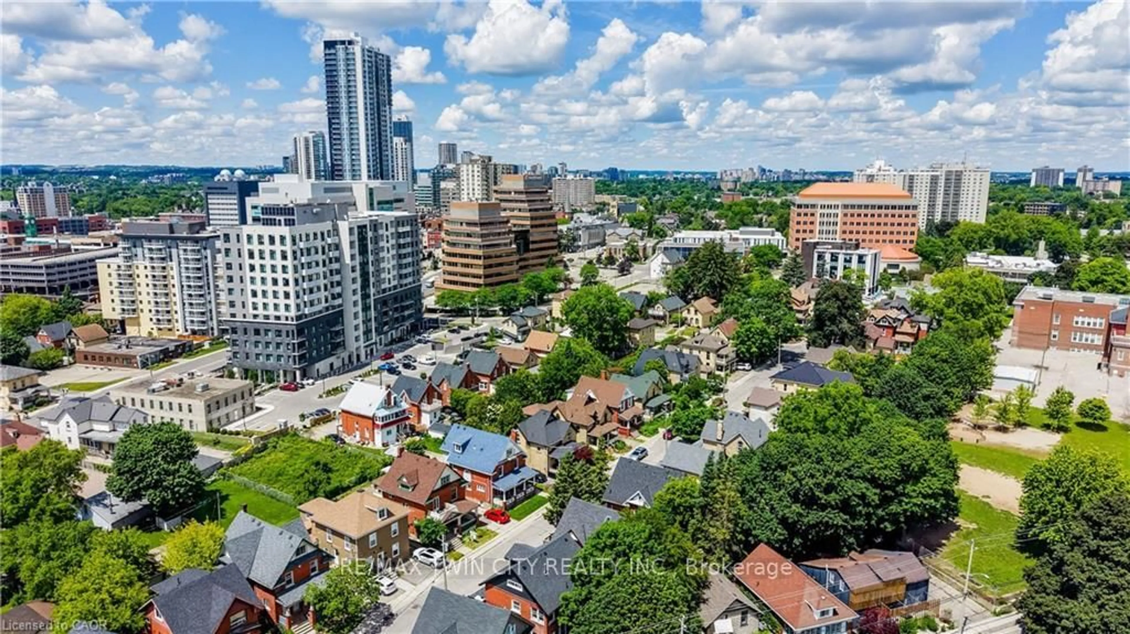 A pic from outside/outdoor area/front of a property/back of a property/a pic from drone, city buildings view from balcony for 51 IRVIN St, Kitchener Ontario N2H 1K7