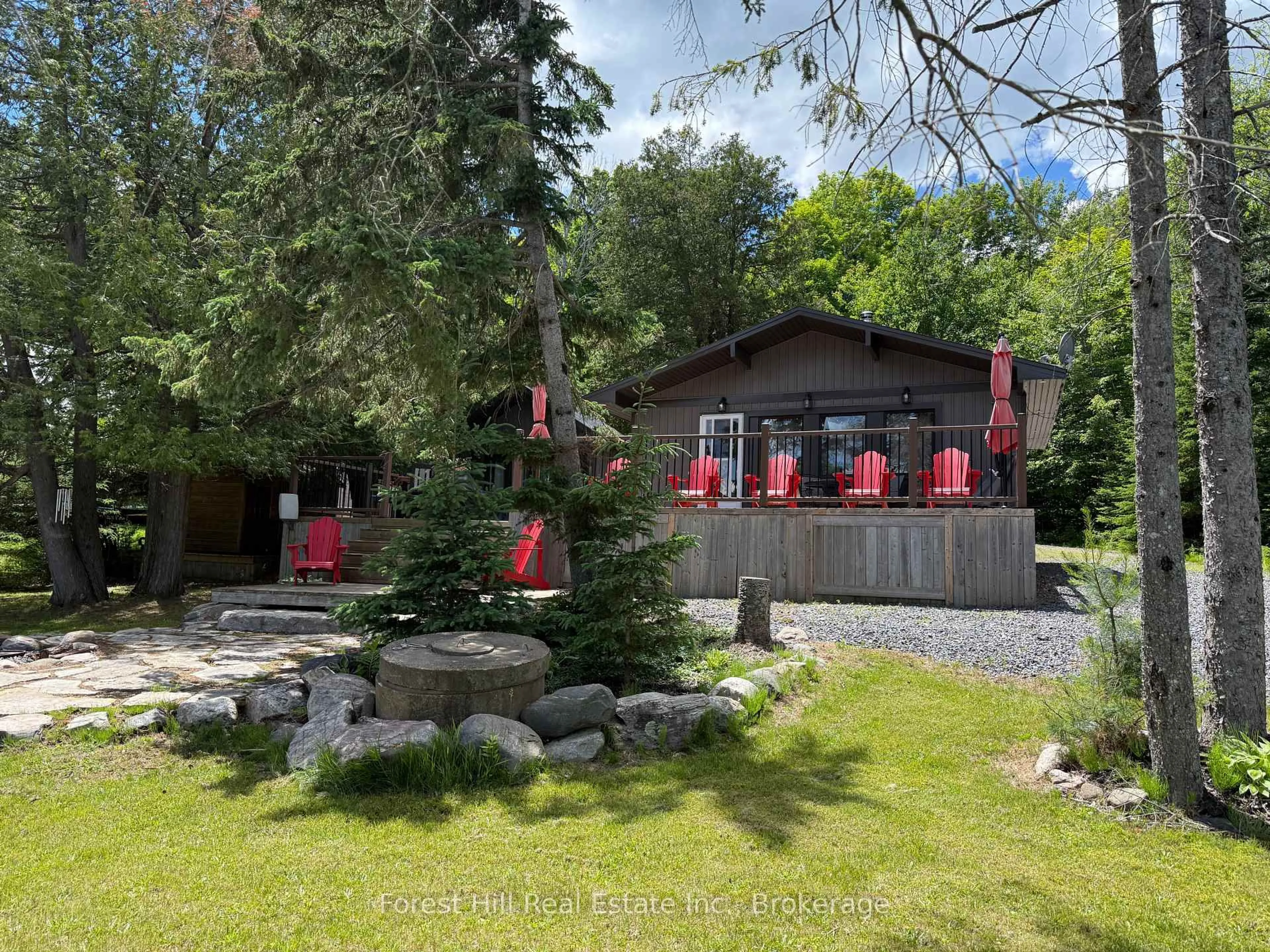 Patio, forest/trees view for 635 Limberlost Point Rd, Parry Sound Remote Area Ontario P0H 2R0