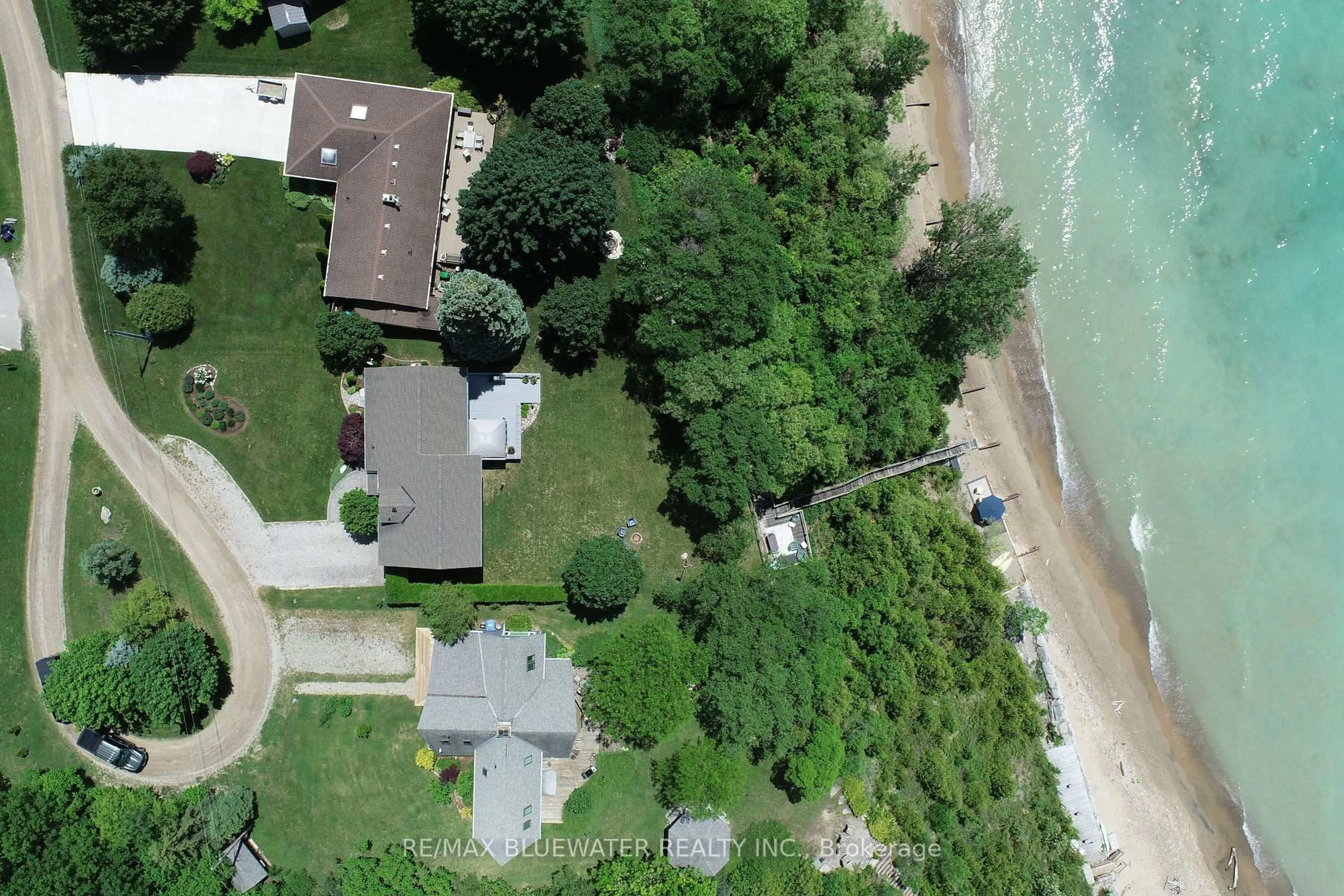 A pic from outside/outdoor area/front of a property/back of a property/a pic from drone, water/lake/river/ocean view for 73031 Denise Crt, Bluewater Ontario N0M 2T0