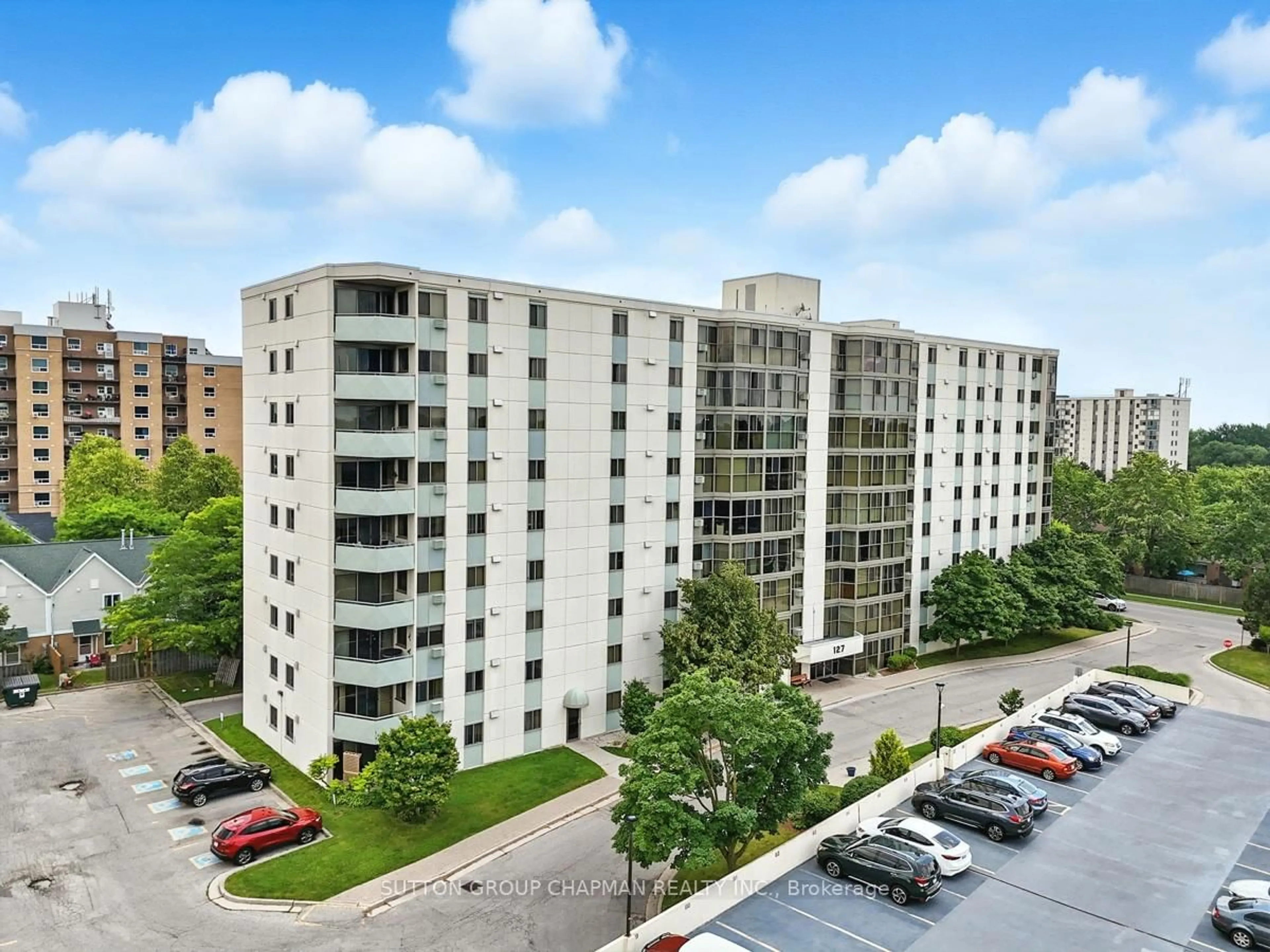 A pic from outside/outdoor area/front of a property/back of a property/a pic from drone, city buildings view from balcony for 127 Belmont Dr #403, London South Ontario N6J 4J7