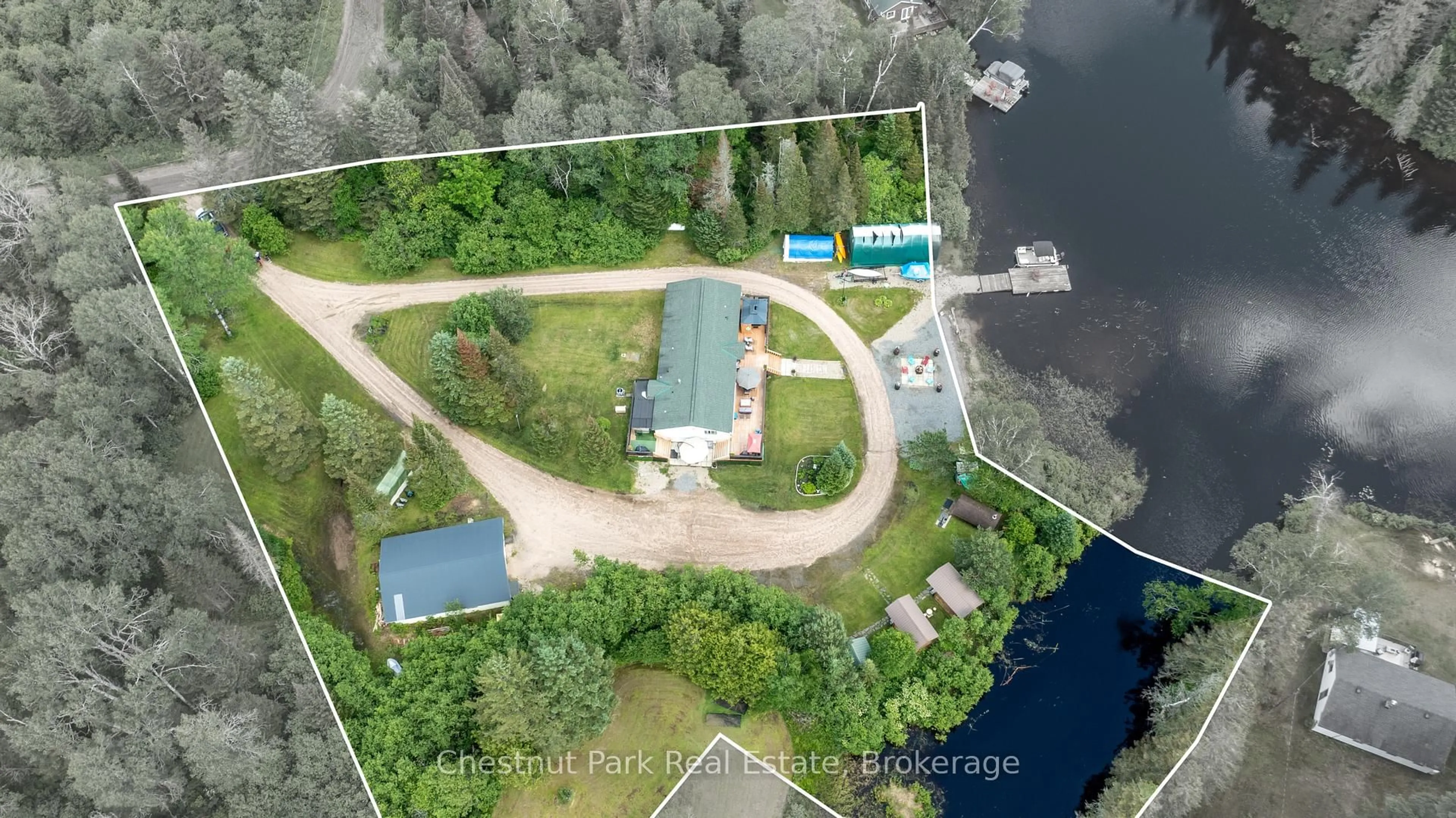 A pic from outside/outdoor area/front of a property/back of a property/a pic from drone, water/lake/river/ocean view for 37 Rose Dr, Kearney Ontario P0A 1M0