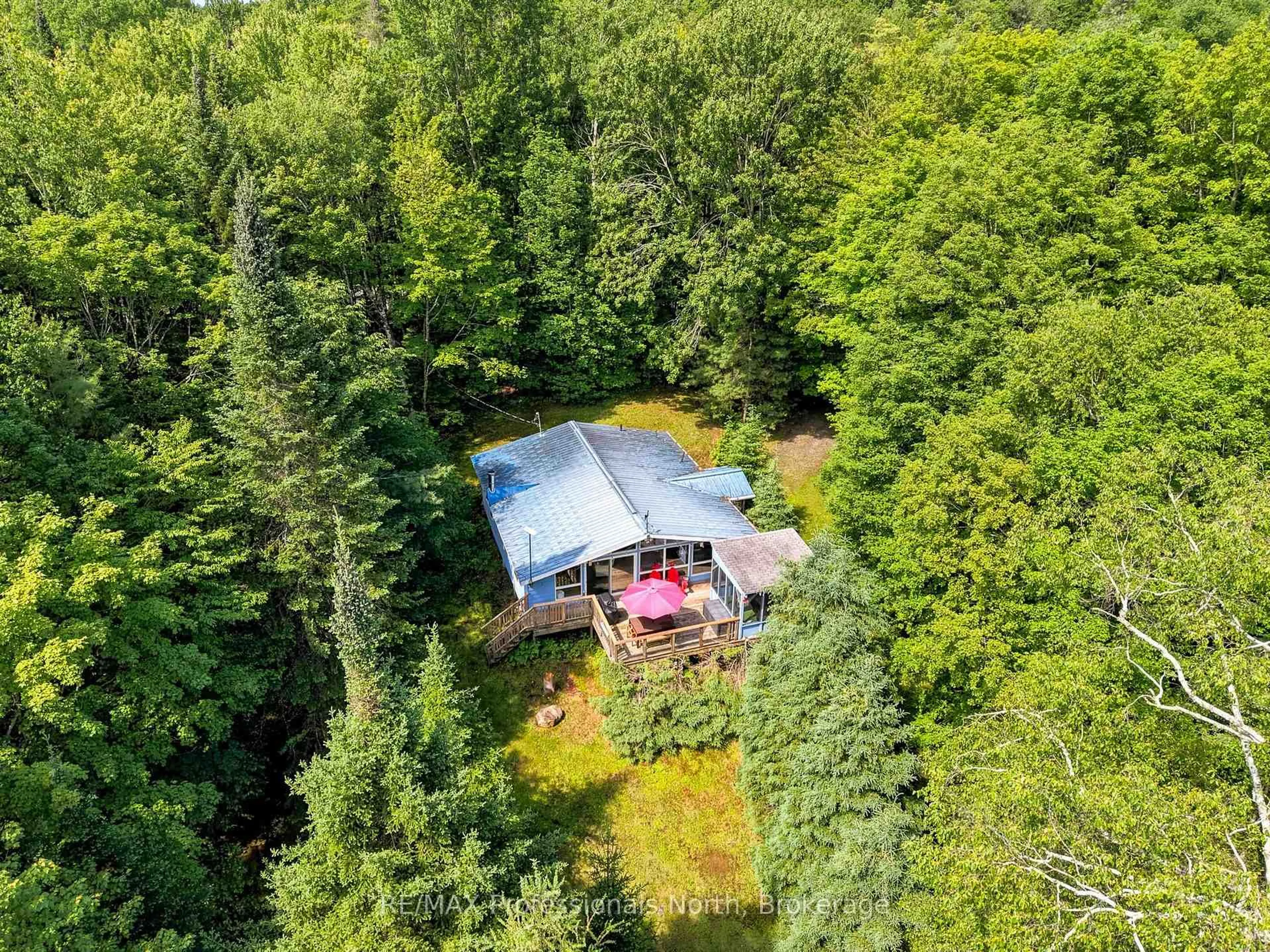 A pic from outside/outdoor area/front of a property/back of a property/a pic from drone, forest/trees view for 1245 Sherwood Forest Rd, Bracebridge Ontario P1L 1X3