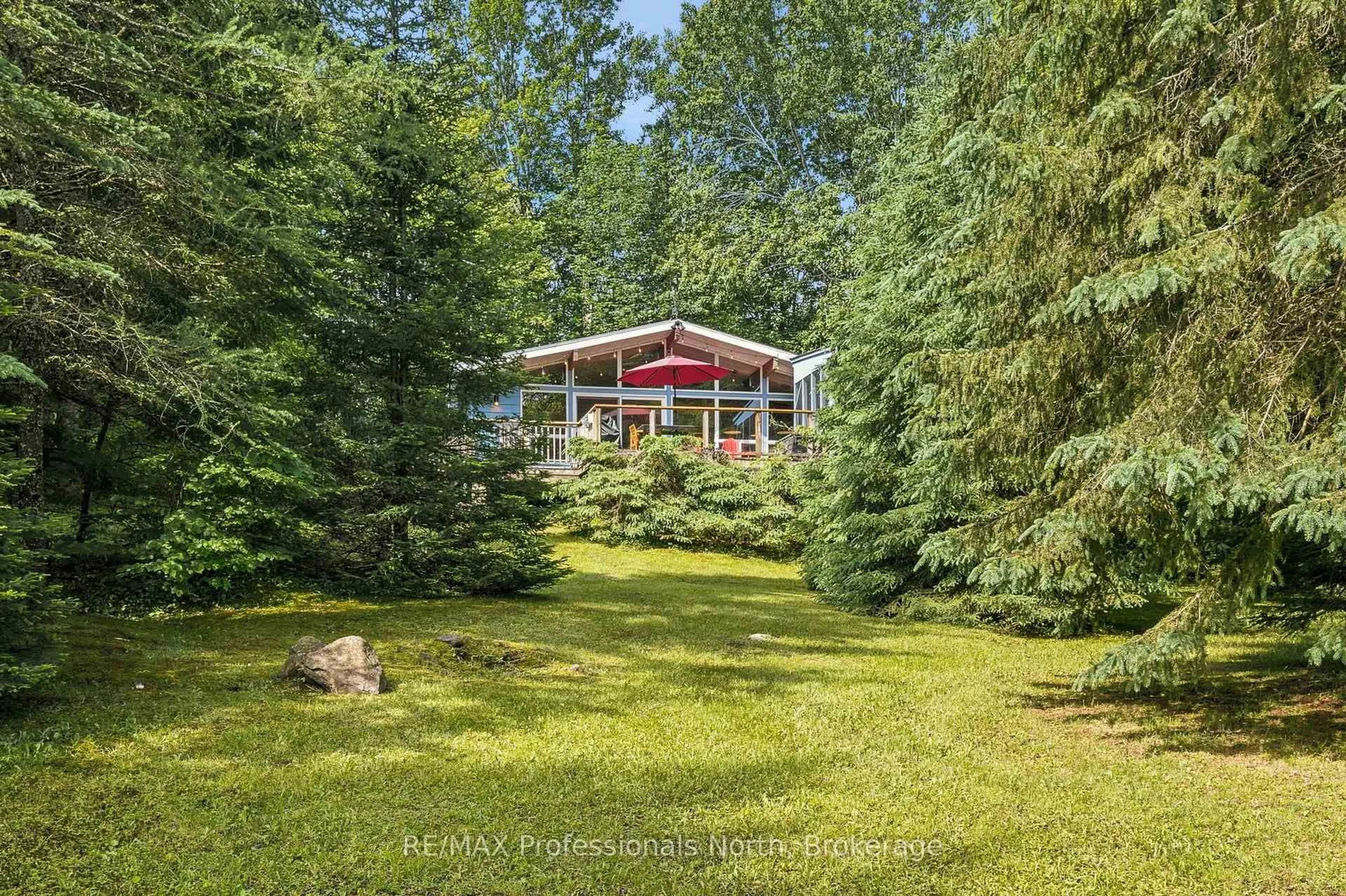 A pic from outside/outdoor area/front of a property/back of a property/a pic from drone, forest/trees view for 1245 Sherwood Forest Rd, Bracebridge Ontario P1L 1X3