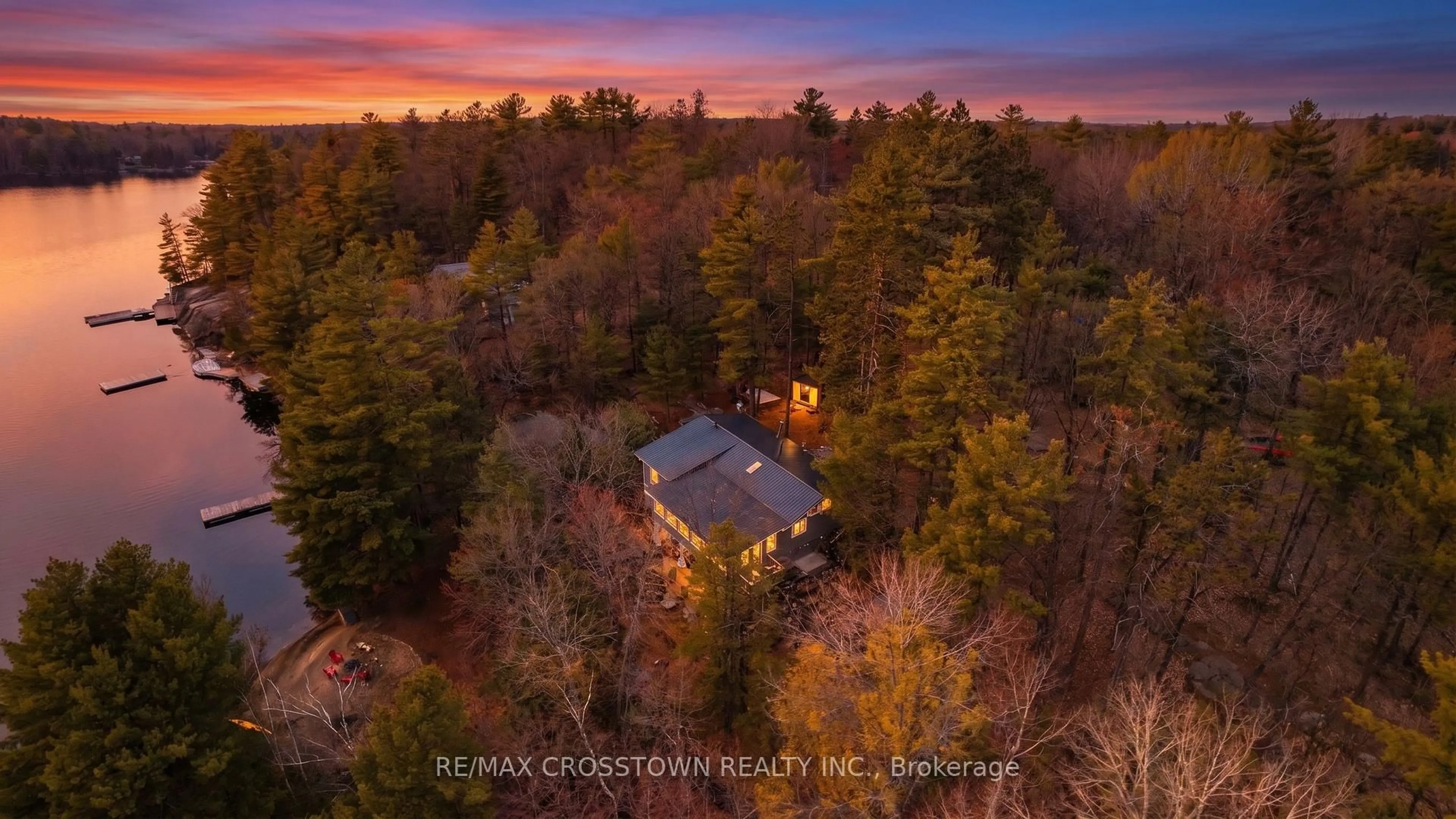 A pic from outside/outdoor area/front of a property/back of a property/a pic from drone, forest/trees view for 607 Juniper Dr, Gravenhurst Ontario P1P 1R1