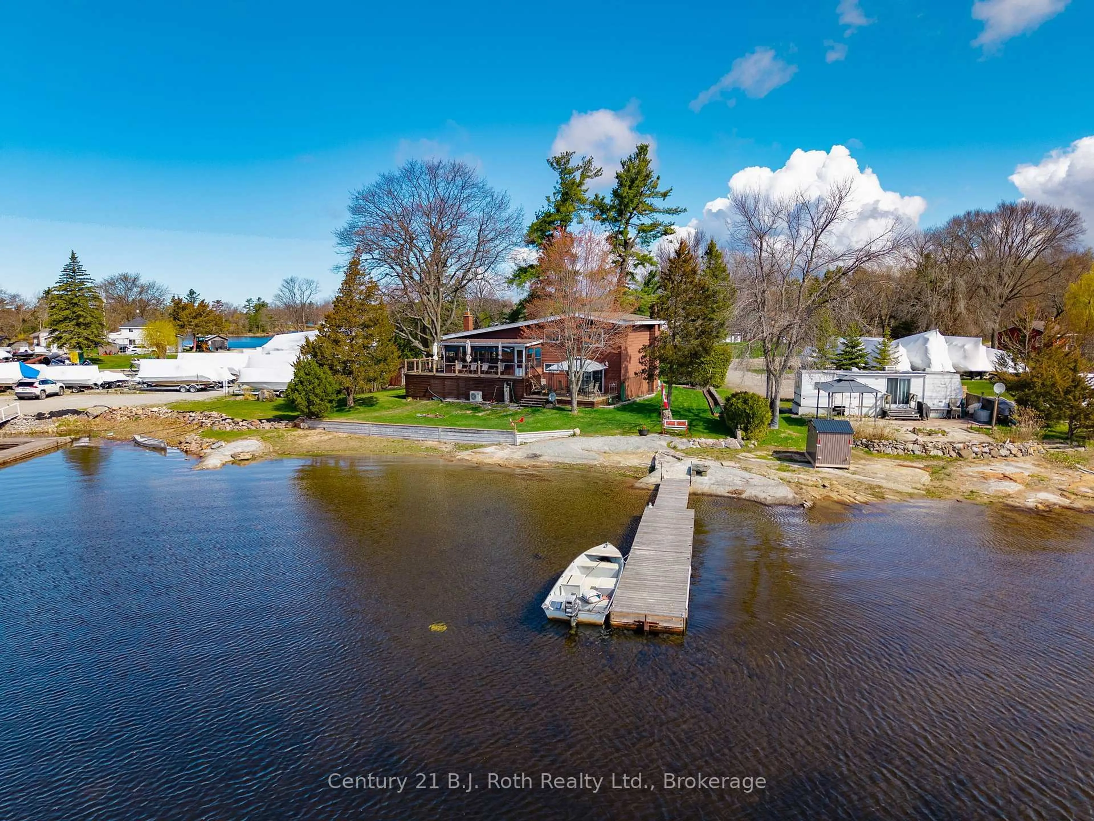 A pic from outside/outdoor area/front of a property/back of a property/a pic from drone, water/lake/river/ocean view for 41 Brandy's Island Rd, Georgian Bay Ontario P0E 1E0