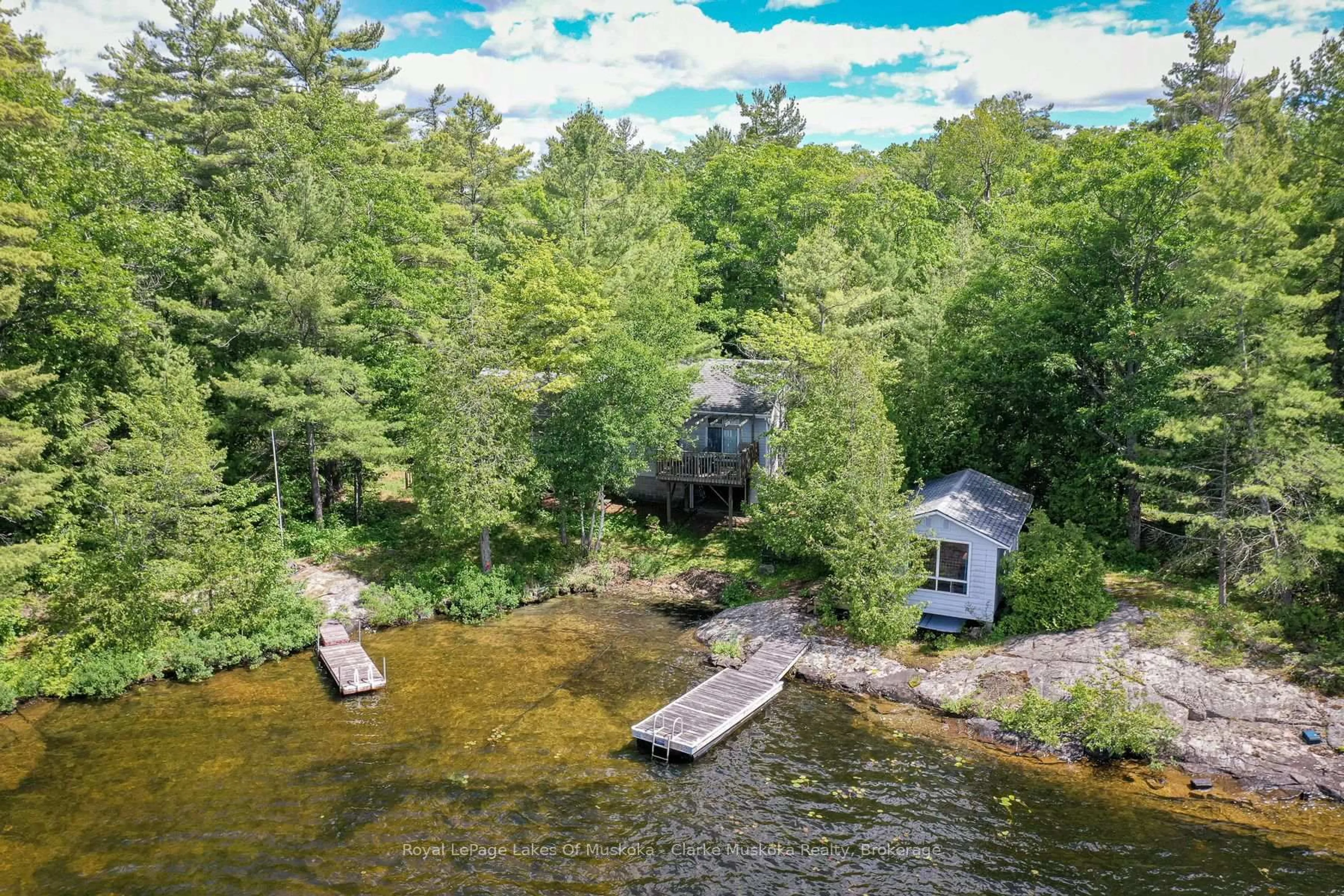 A pic from outside/outdoor area/front of a property/back of a property/a pic from drone, water/lake/river/ocean view for 385 Crooked Bay Rd, Georgian Bay Ontario L0K 1S0