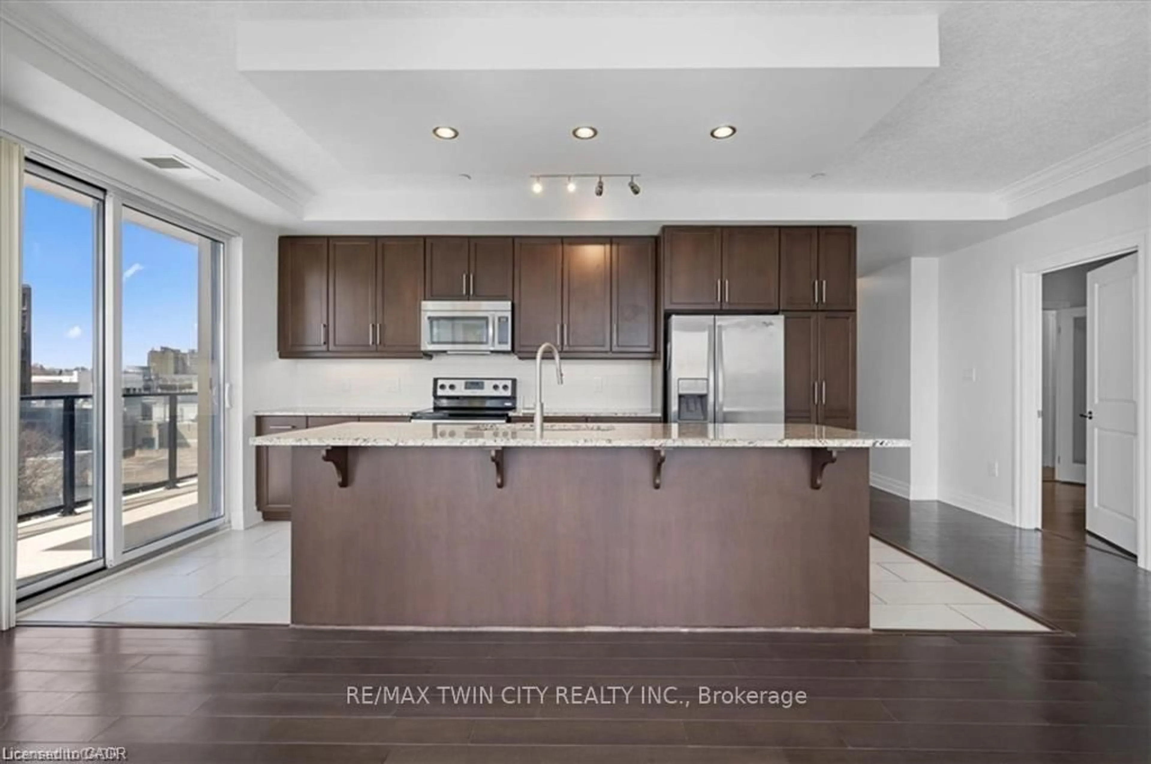 Open concept kitchen, ceramic/tile floor for 160 Macdonell St #607, Guelph Ontario N1H 0A9