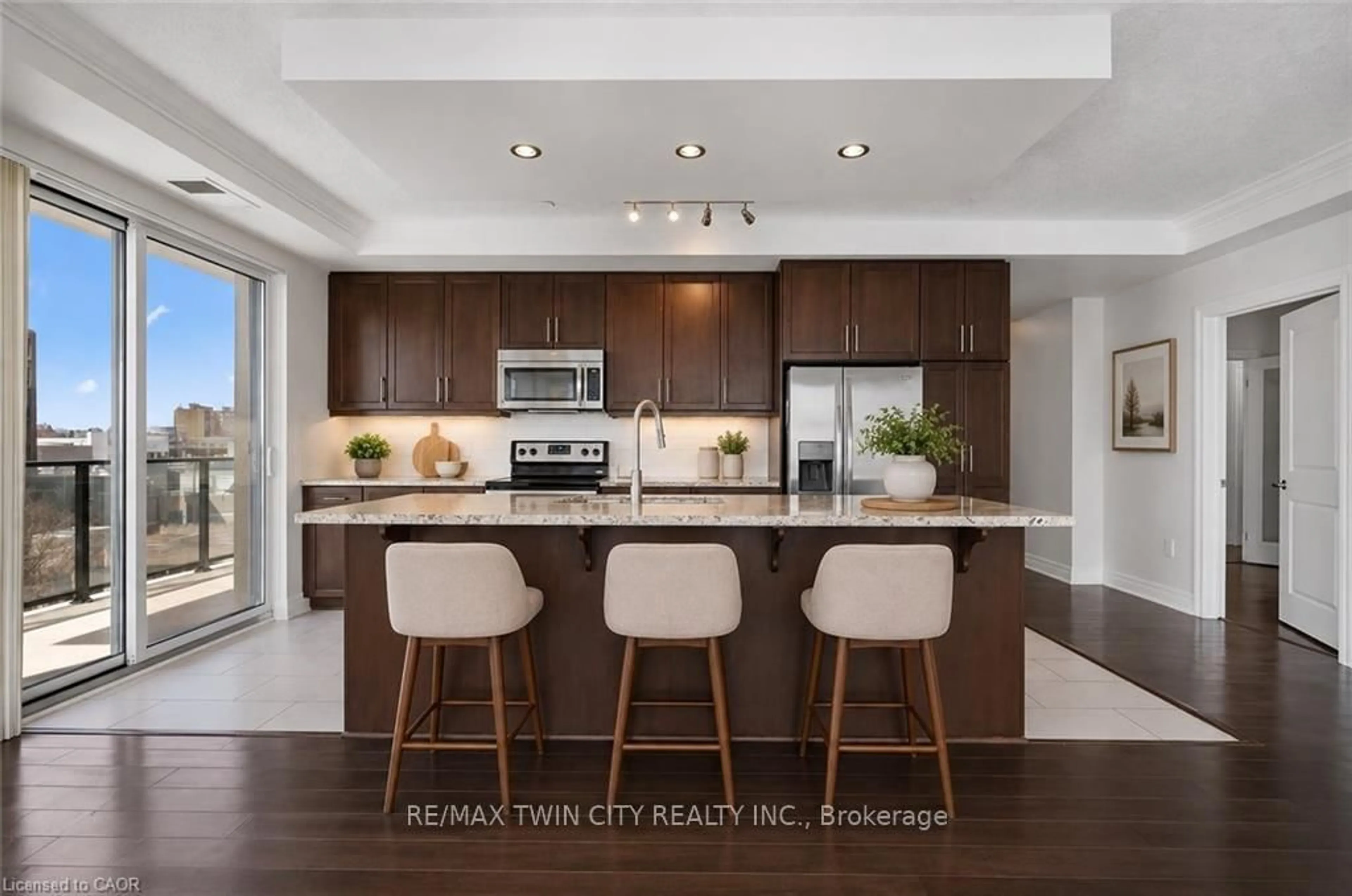 Open concept kitchen, ceramic/tile floor for 160 Macdonell St #607, Guelph Ontario N1H 0A9