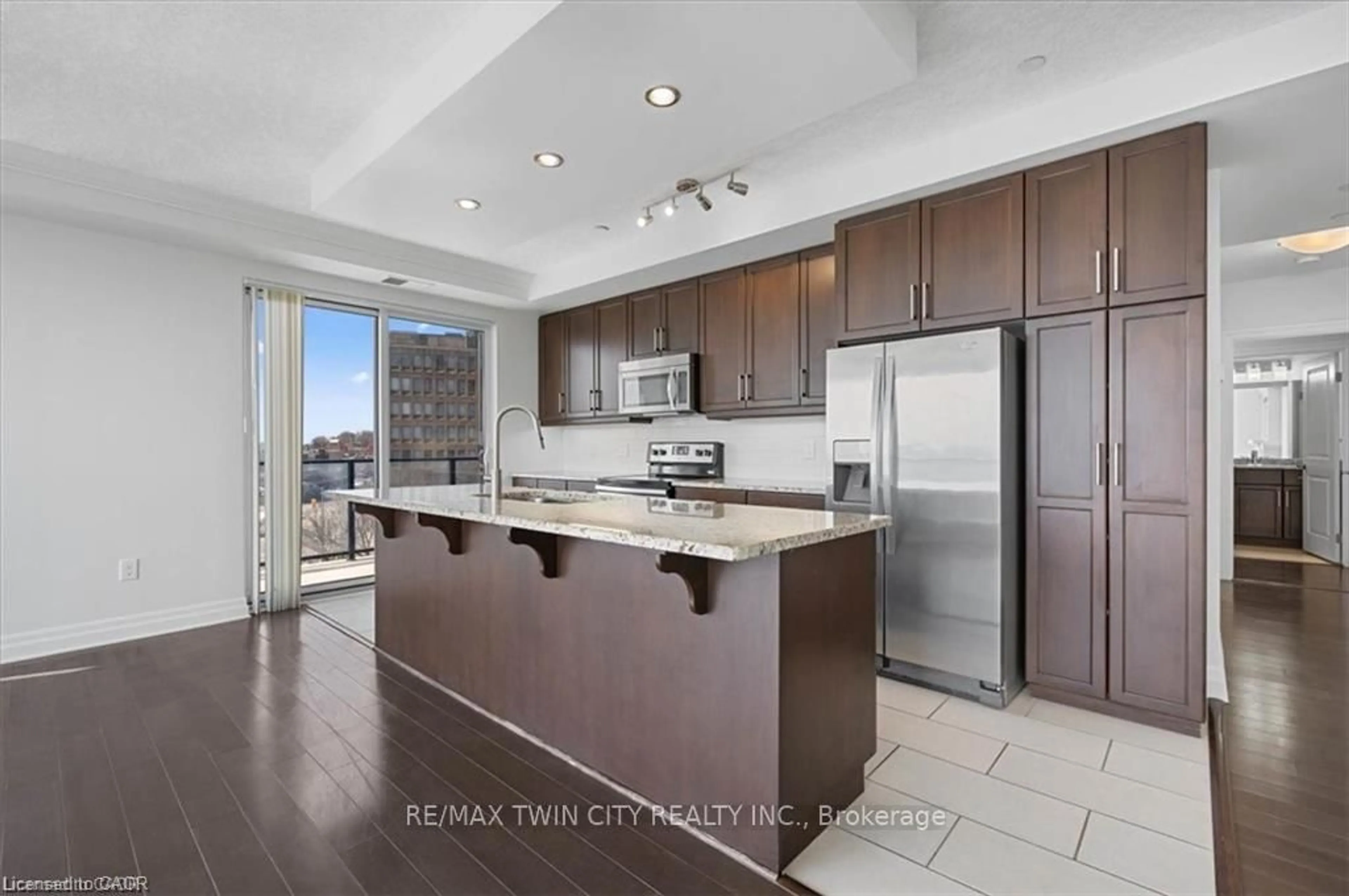 Open concept kitchen, ceramic/tile floor for 160 Macdonell St #607, Guelph Ontario N1H 0A9