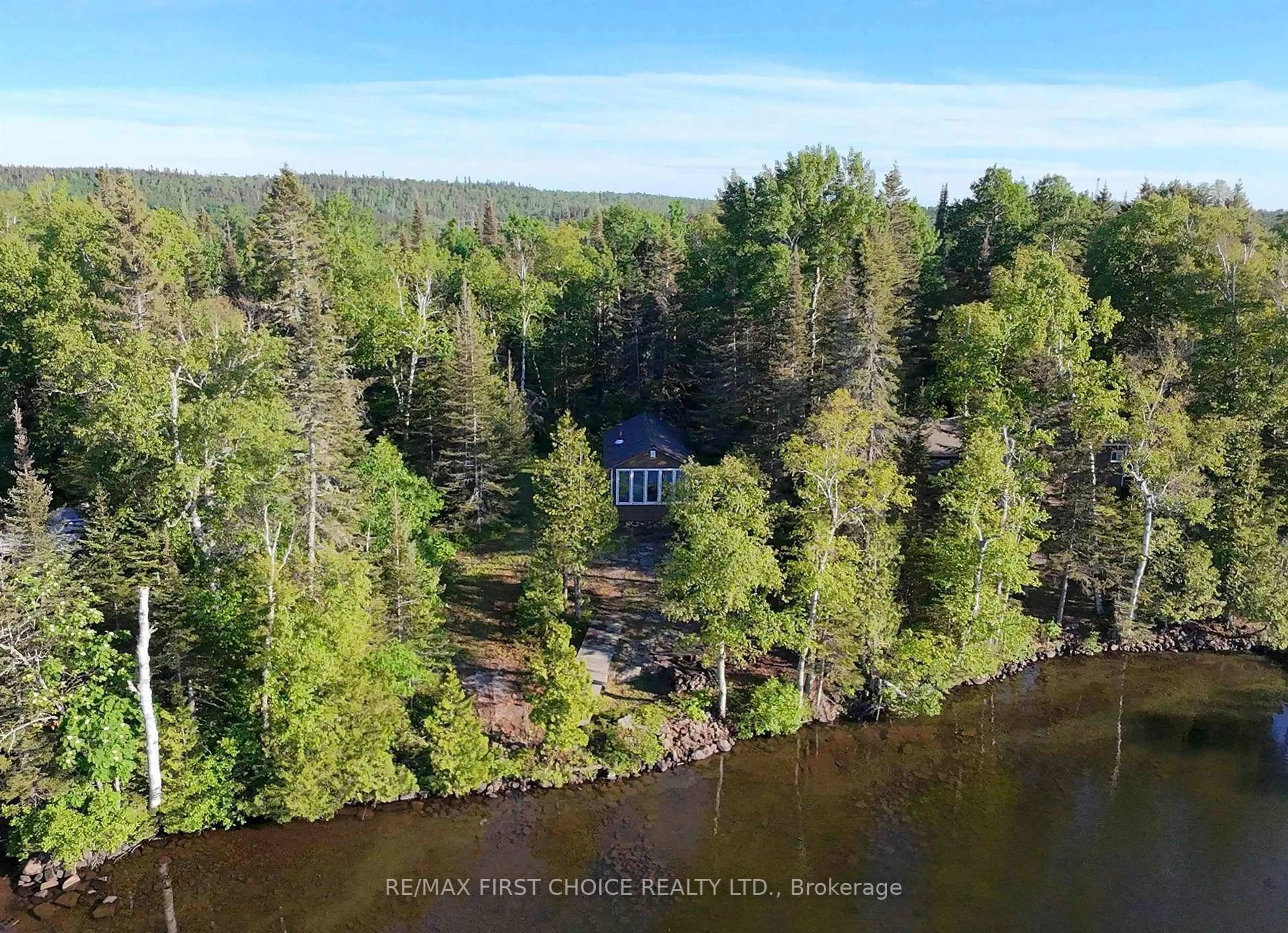 A pic from outside/outdoor area/front of a property/back of a property/a pic from drone, water/lake/river/ocean view for 210 Bass Lake Rd, Shuniah Ontario P0T 2M0