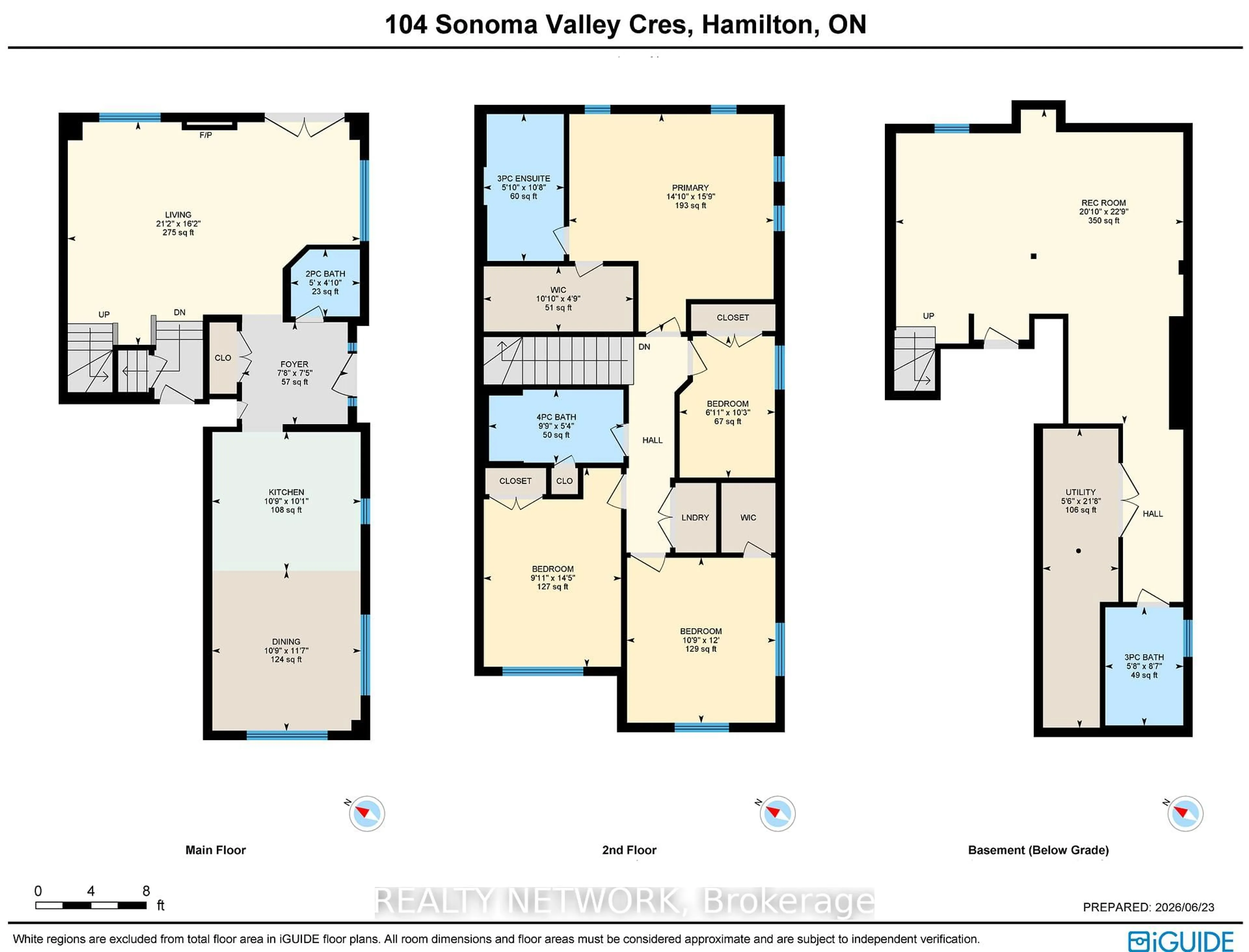 Floor plan for 104 Sonoma Valley Cres, Hamilton Ontario L9B 0J3