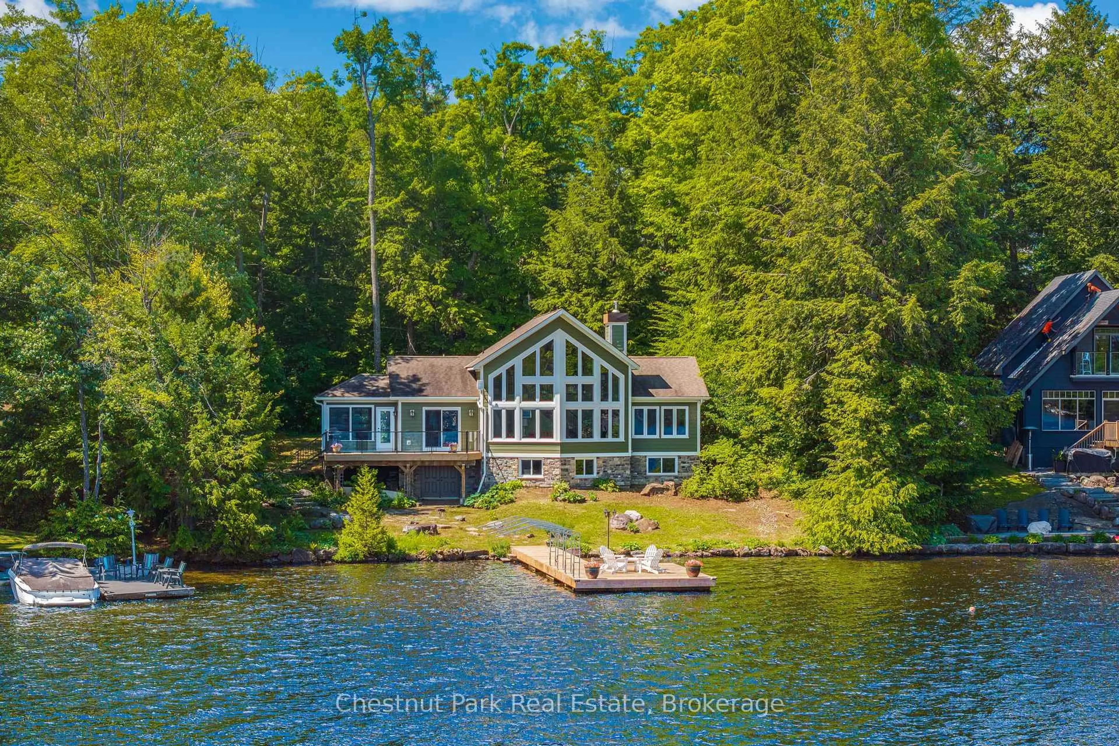 A pic from outside/outdoor area/front of a property/back of a property/a pic from drone, water/lake/river/ocean view for 1084 Keeler Rd, Muskoka Lakes Ontario P0C 1M0