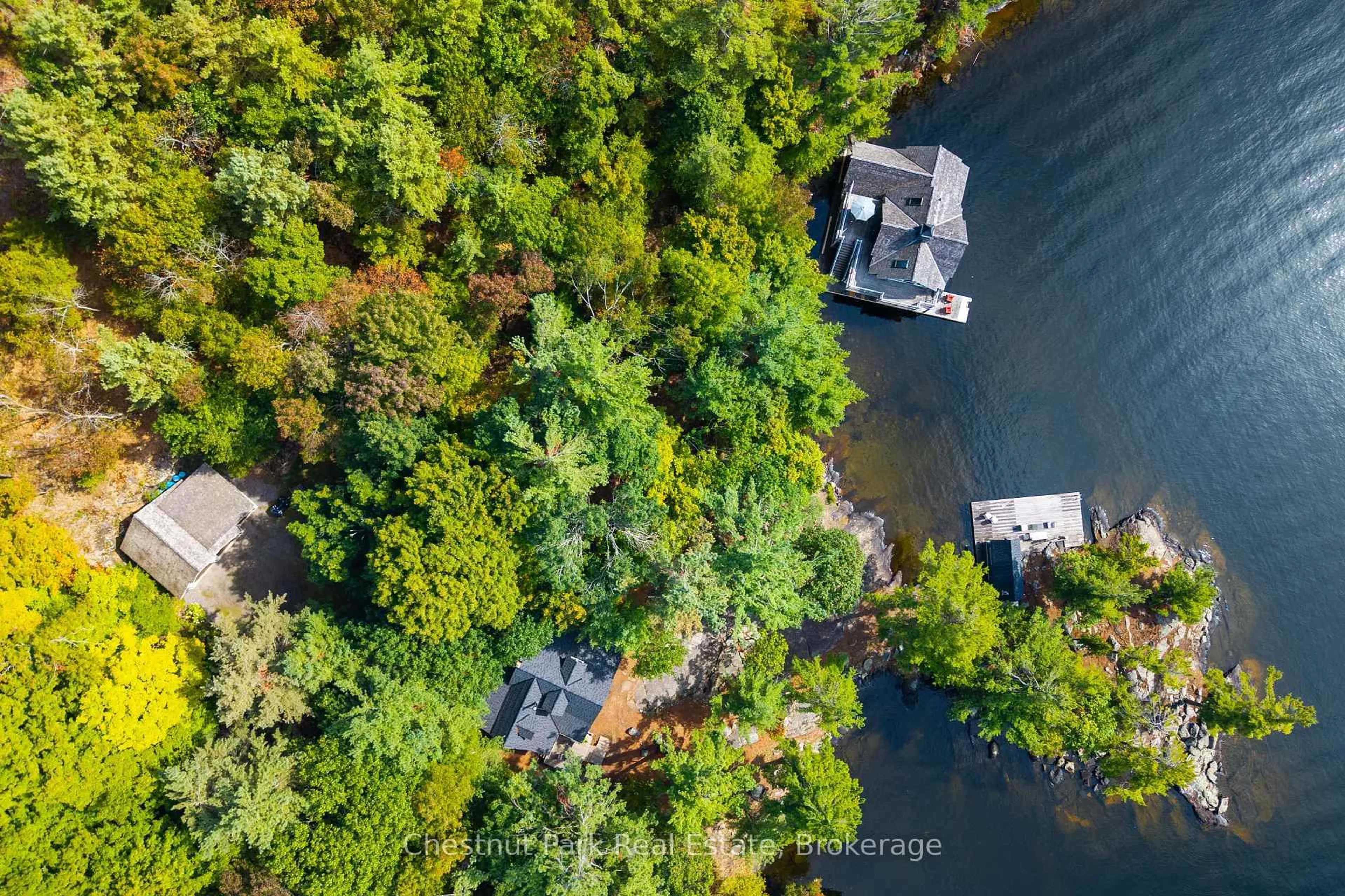 A pic from outside/outdoor area/front of a property/back of a property/a pic from drone, water/lake/river/ocean view for 1121 Scarcliffe Rd #20, Muskoka Lakes Ontario P0B 1J0