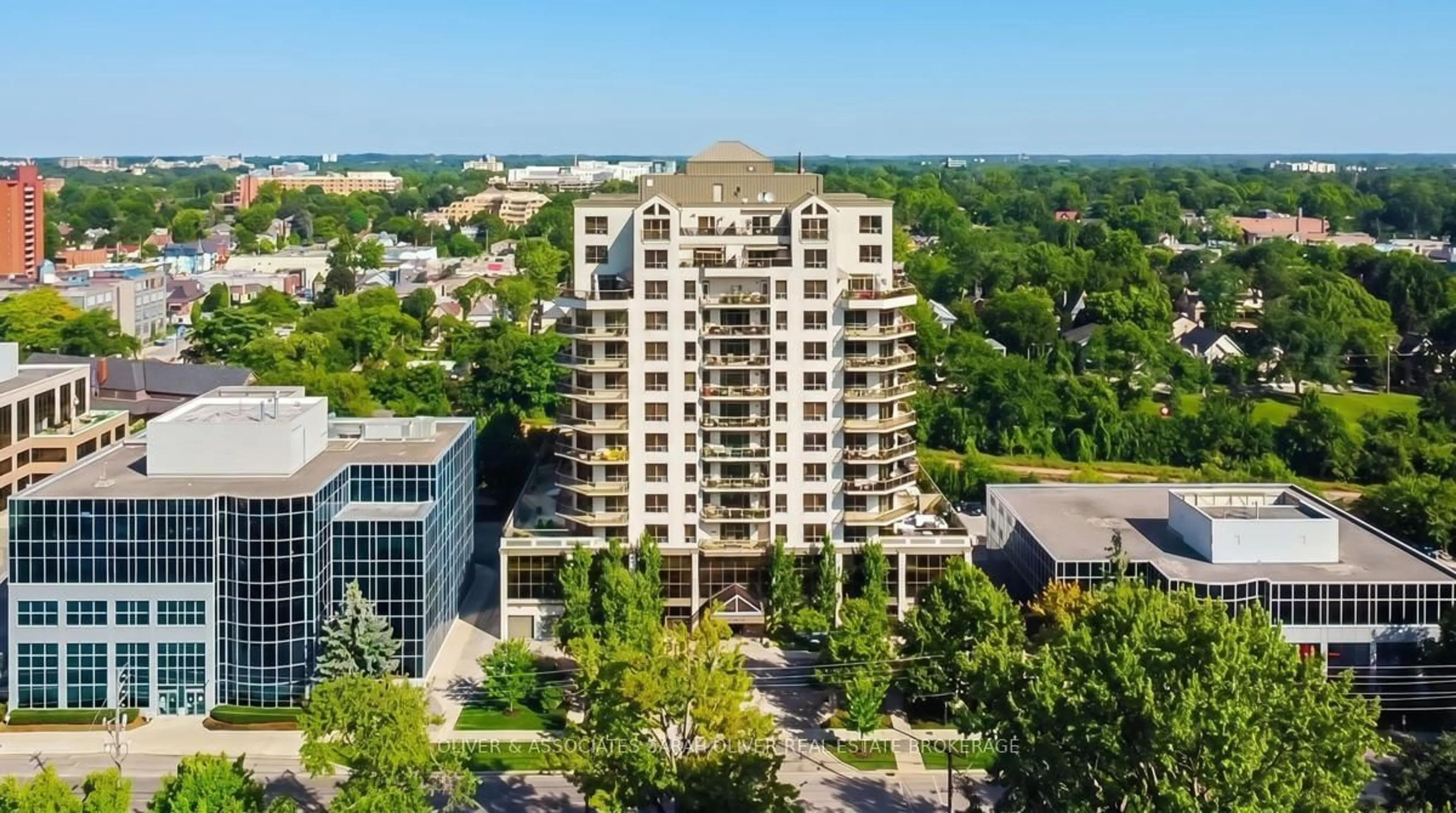 A pic from outside/outdoor area/front of a property/back of a property/a pic from drone, city buildings view from balcony for 250 Pall Mall St #404, London East Ontario N6A 6K3