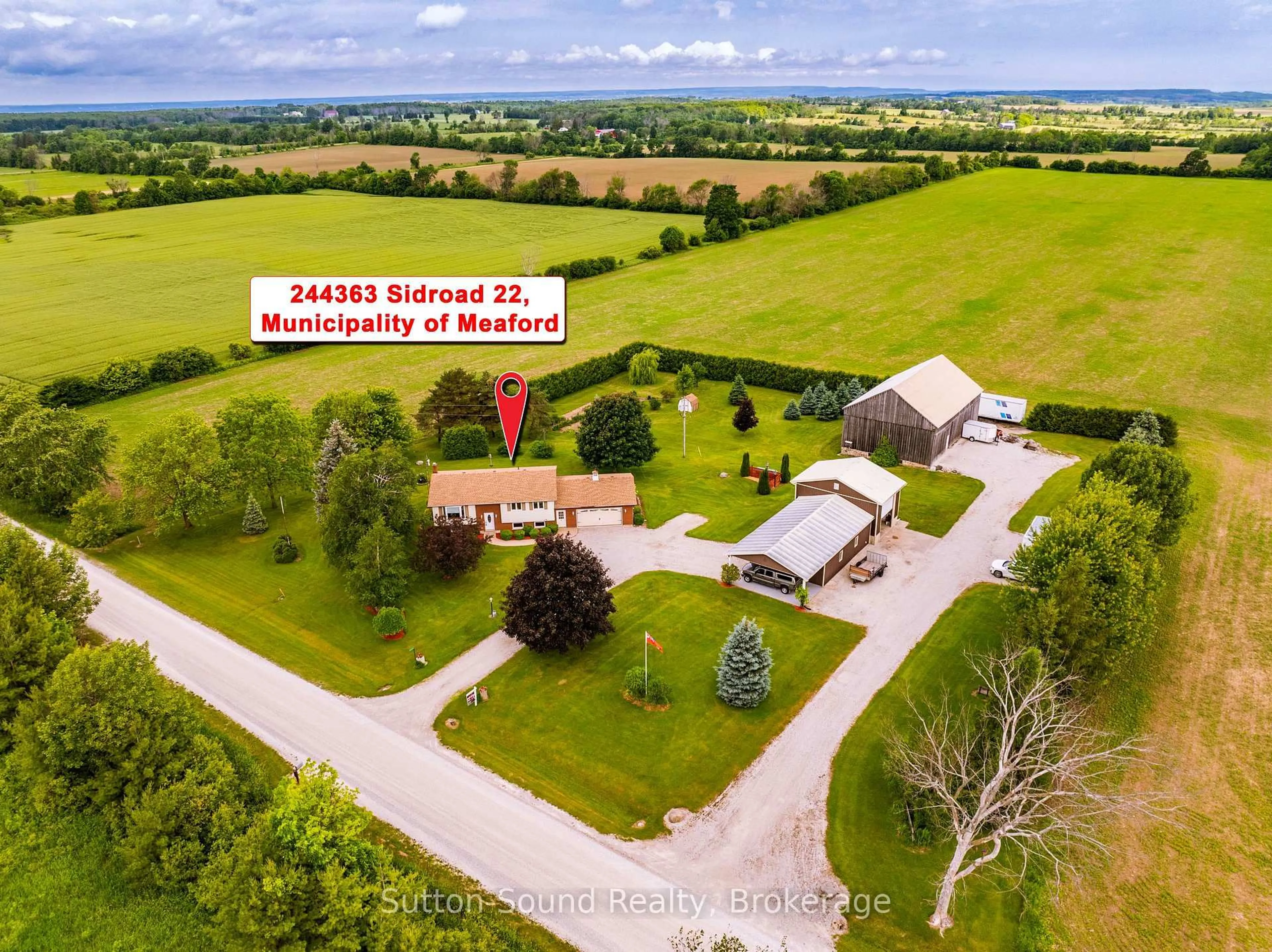 A pic from outside/outdoor area/front of a property/back of a property/a pic from drone, street for 244363 22 Sdrd, Meaford Ontario N4K 5W4
