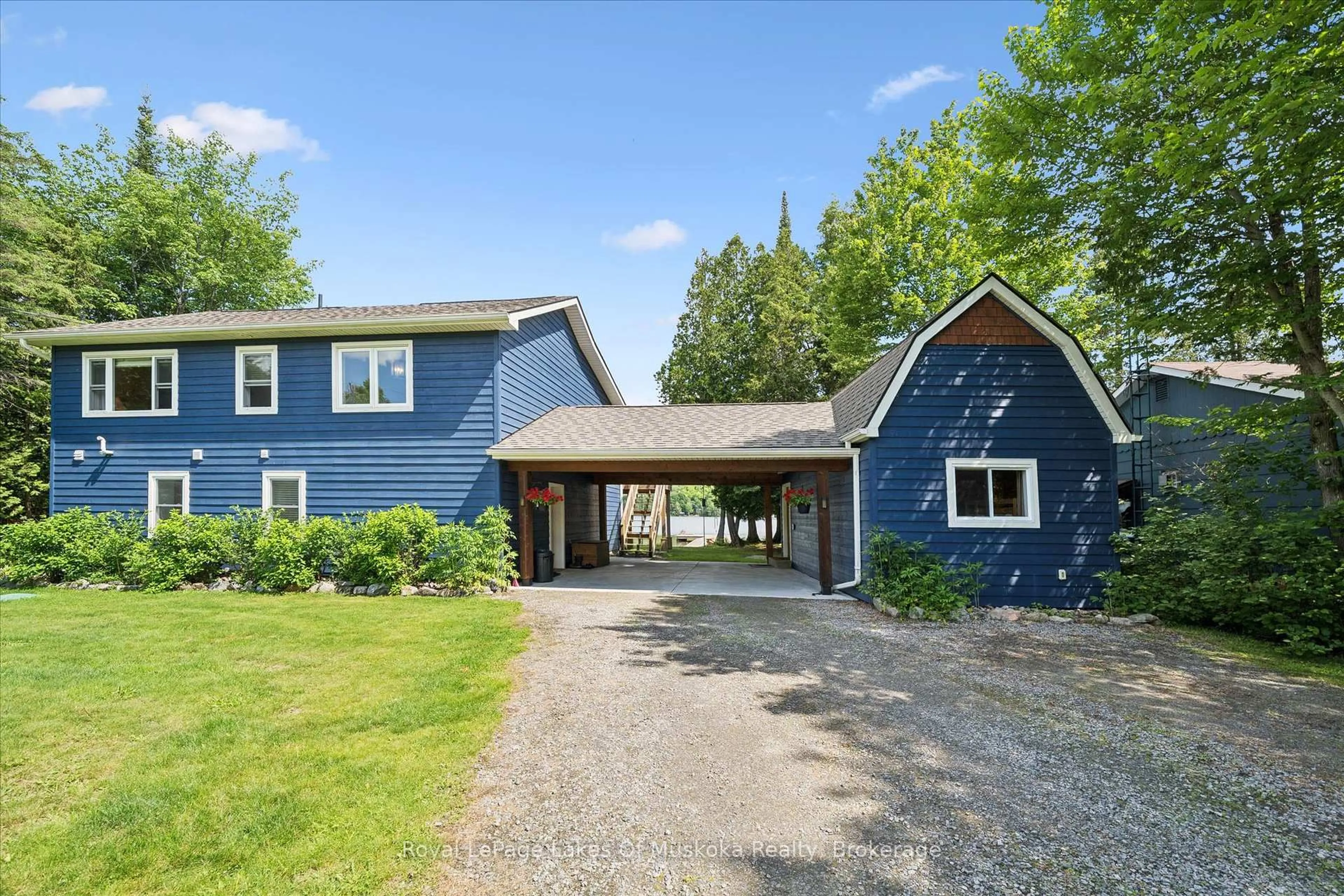 A pic from outside/outdoor area/front of a property/back of a property/a pic from drone, water/lake/river/ocean view for 44 Hillcrest Lane, Perry Ontario P0A 1J0