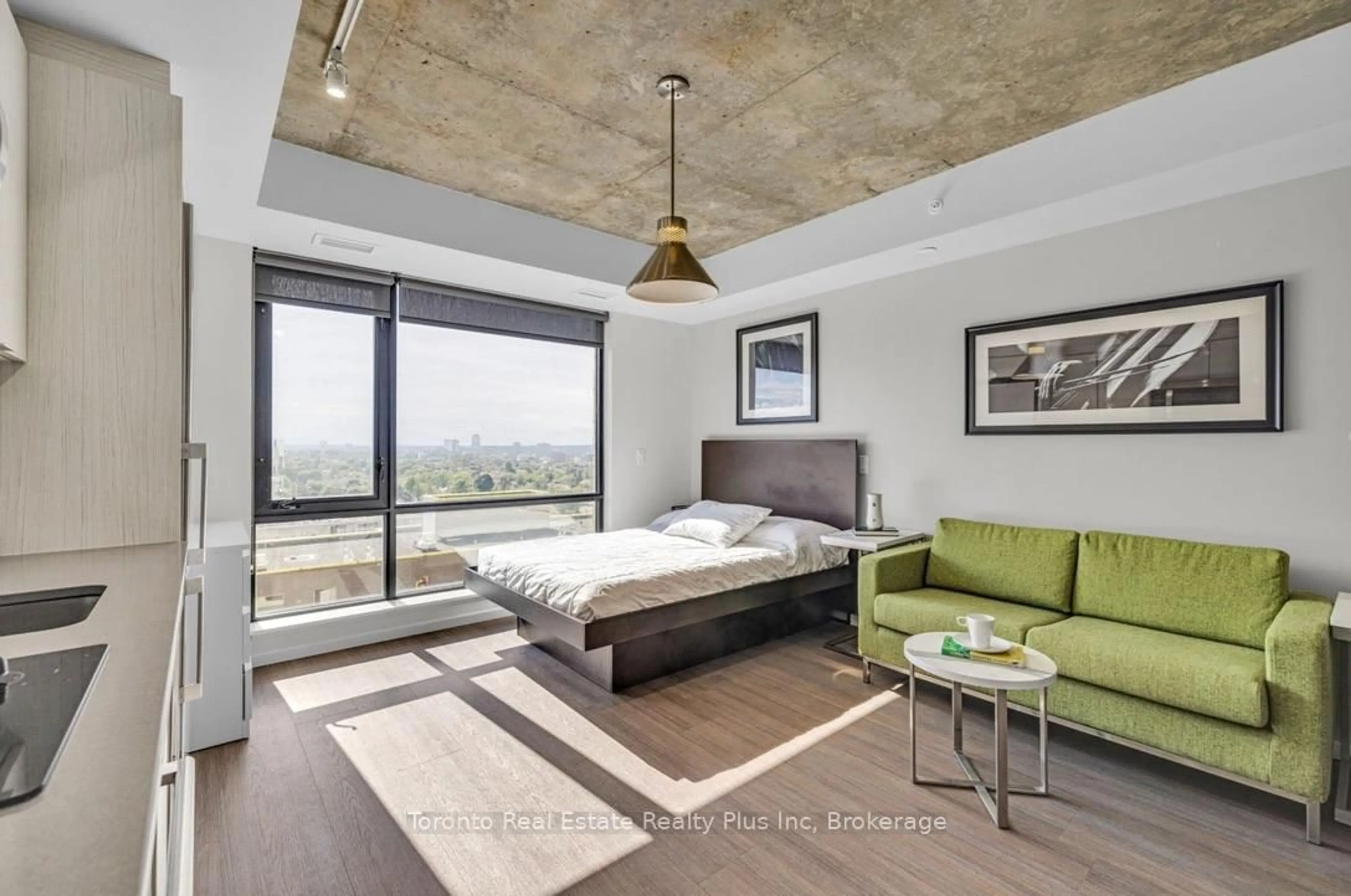 Bedroom with bed, cement floor for 105 Champagne Ave #1918, Ottawa Ontario K1S 4P3