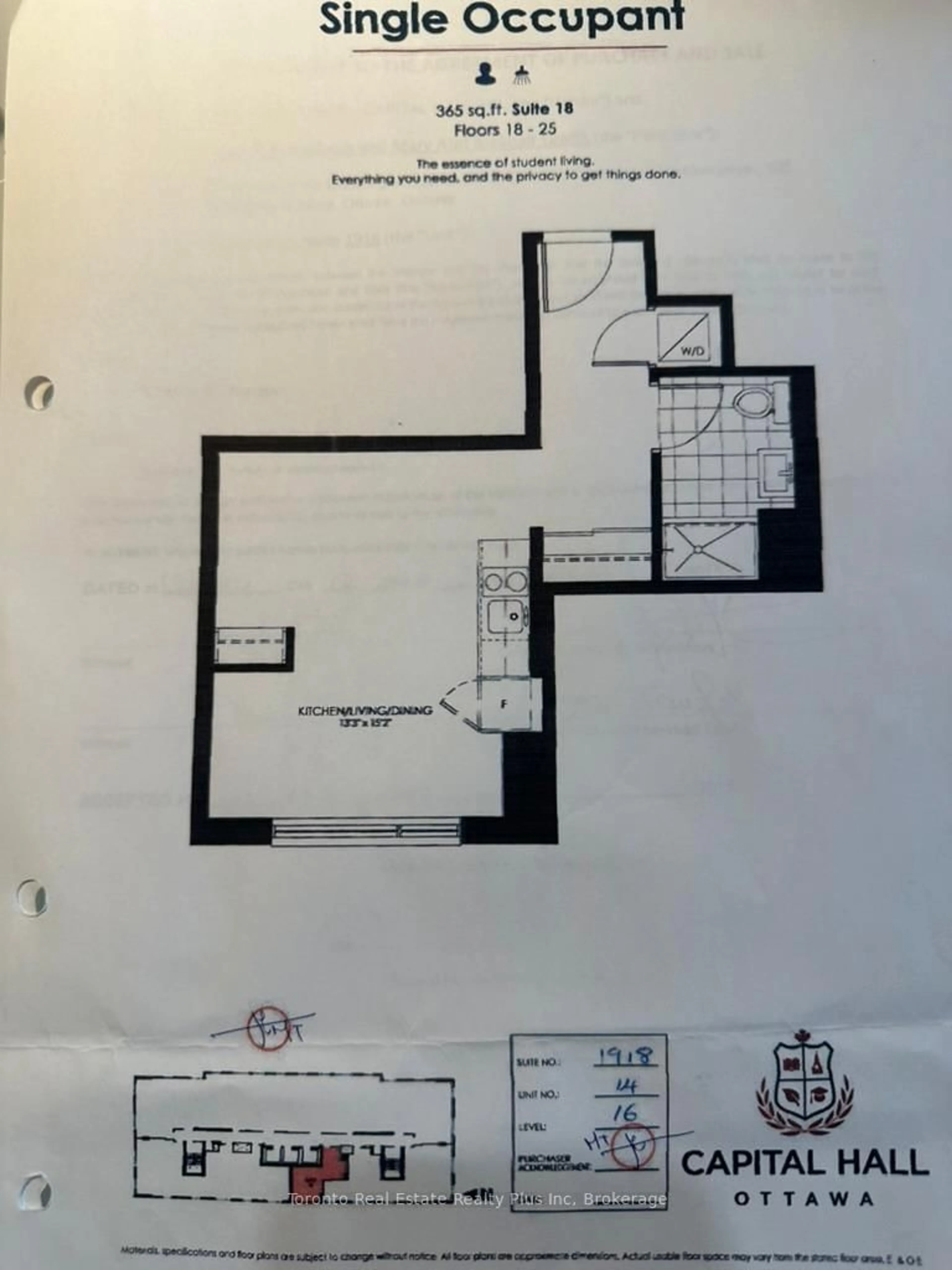 Floor plan for 105 Champagne Ave #1918, Ottawa Ontario K1S 4P3